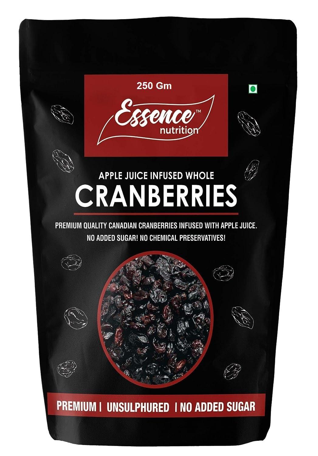 Essence Nutrition Essence Nutrition Whole Dried Cranberries (250 Grams) - Gluten Free, Unsulphured [ Imported From Canada ] - Cranberry Dry Fruit Without Sugar