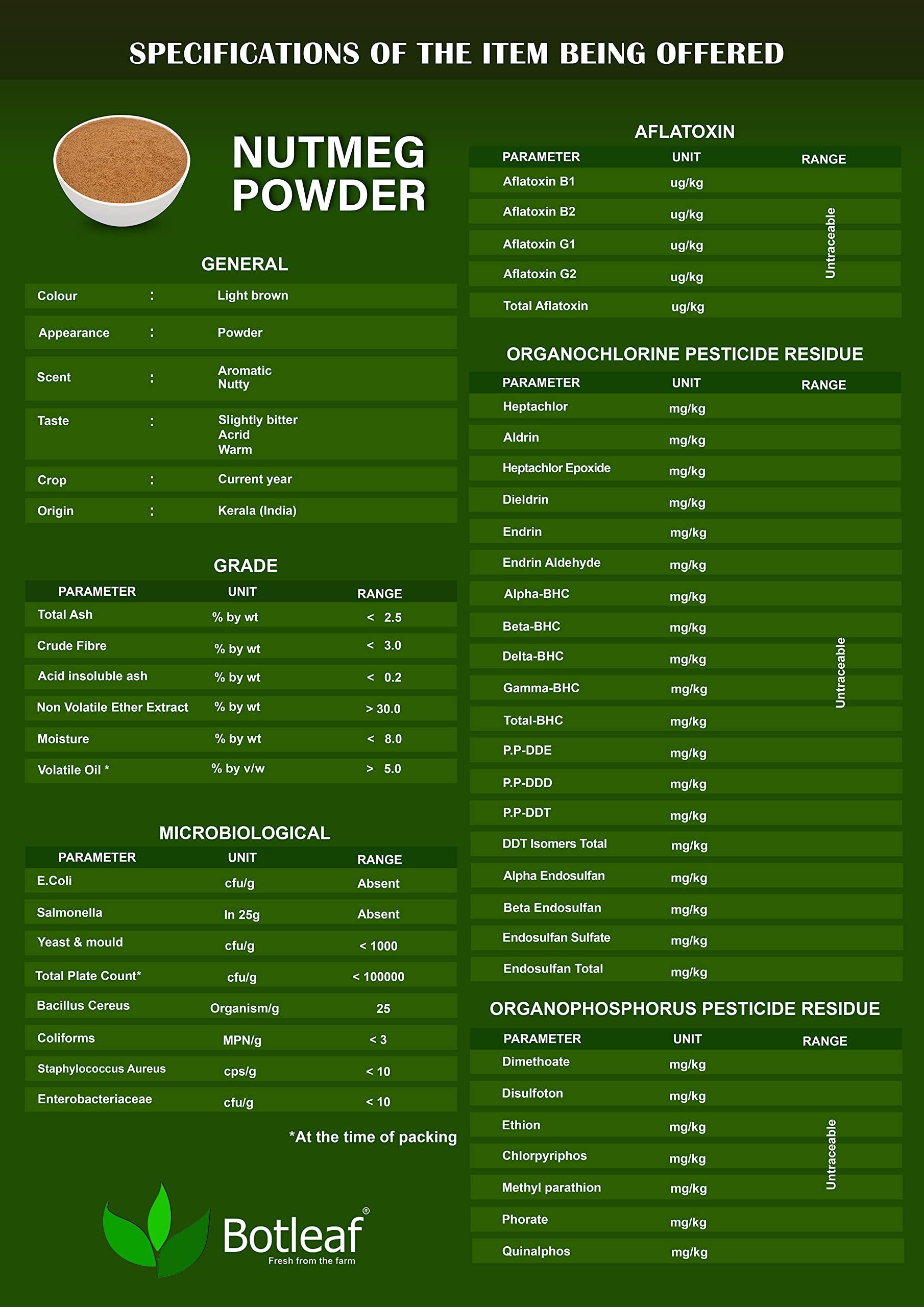 BOTLEAF BOTLEAF Nutmeg Powder 200 GMS Idukki variety Derived from mature kernels of Nutmeg from our farm Kerala Origin Jaiphal Jaifal 200gm