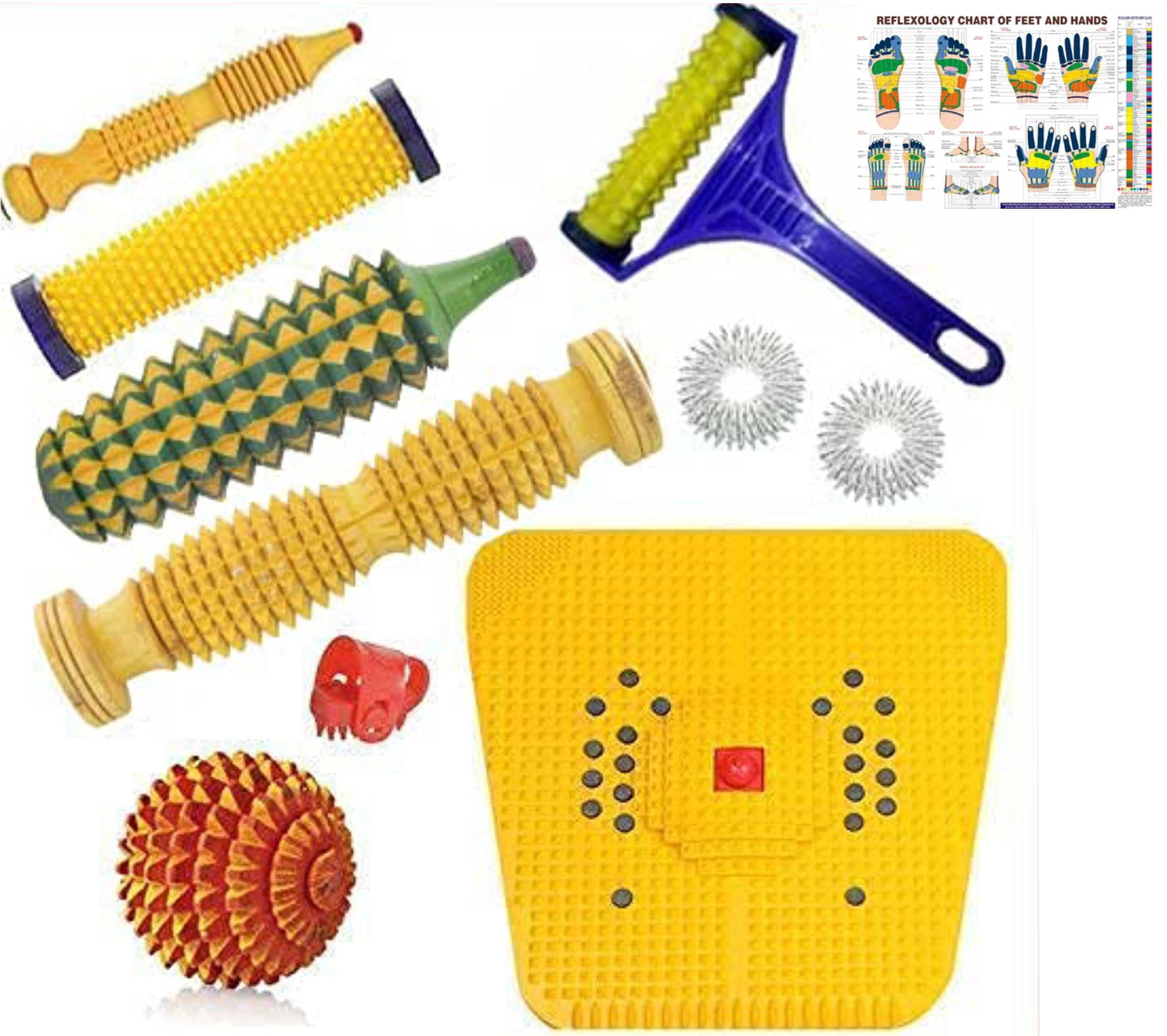 NETCLUB NETCLUB Acupressure Wooden Foot Roller Acupressure Magnetic Stress Mat Combo Kit with Accupressure chart Massager