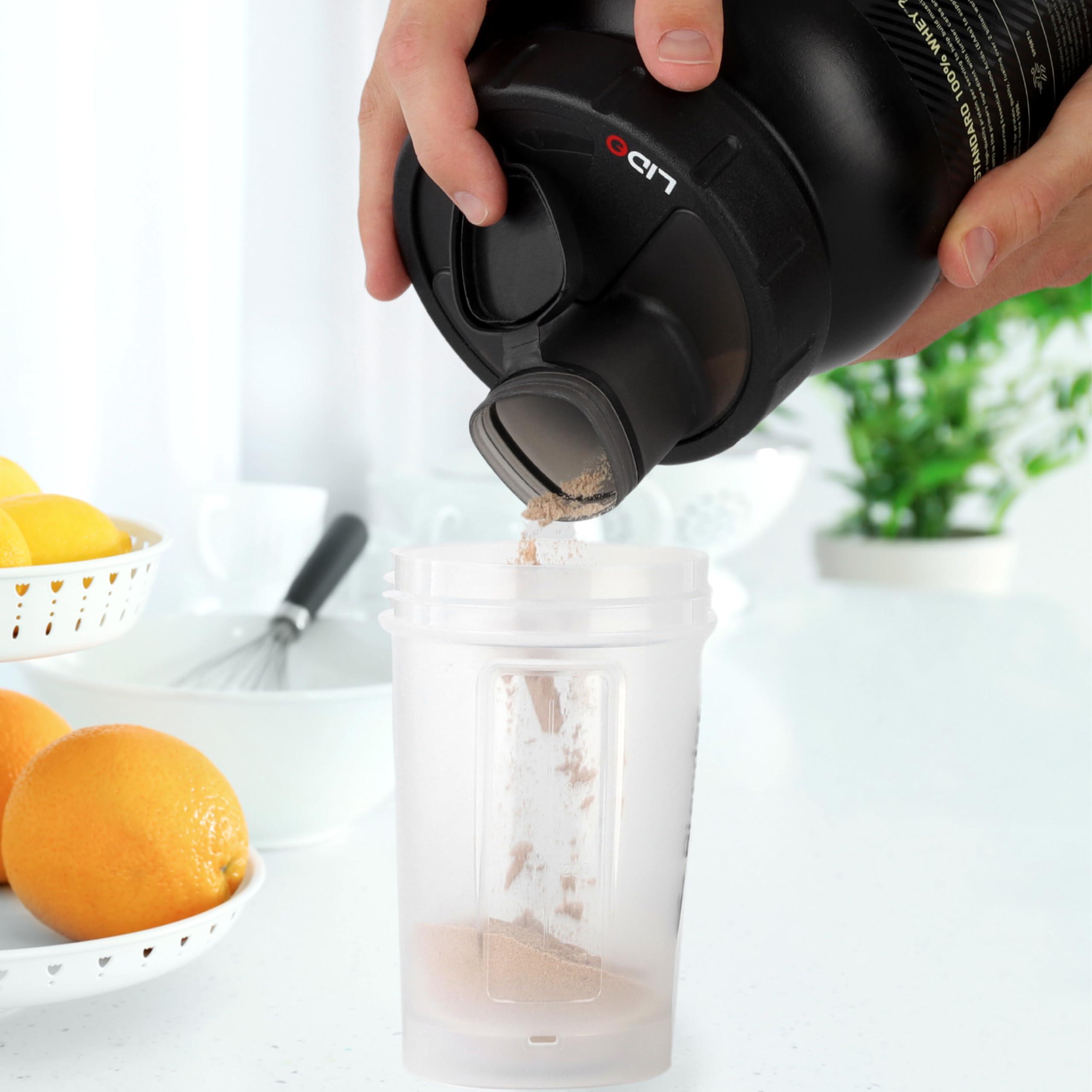 MyLidO MYLIDO Protein Dispenser Scoop Powder Dispense Supplement Funnel Universal Size Fits All Brands, Pre and Post Workout BPA Free Hands Clean Attachment Container Lid MyLid-O