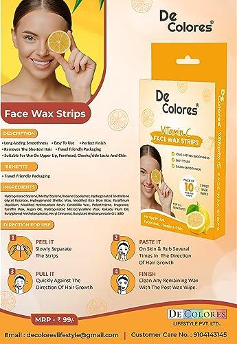 DE COLORES \"DE COLORES Facial Wax Strips for Women - 2x10 Strips - Upper Lips, Chin, Fingers & Toes\"