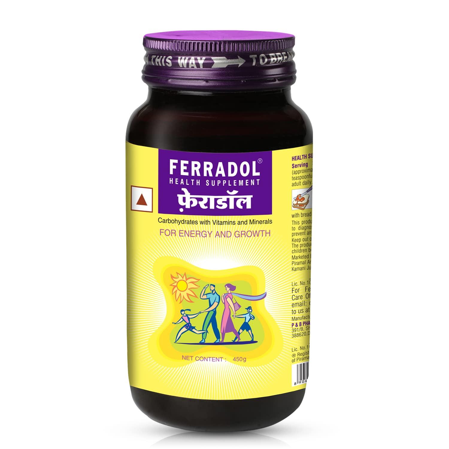 Ferradol Ferradol syrup 450gm, daily health supplement with Iron, vitamins A, B1, B2, B3 and D3, Calcium, Zinc, helps maintain haemoglobin and supports immunity