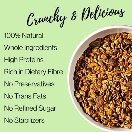JAGGERY BOX JAGGERY BOX BANANA CHIA GRANOLA, All Natural Handmade Healthy Delicious Vegan Breakfast Cereal No Preservatives | Gluten free High Fibre Crunchy Muesli