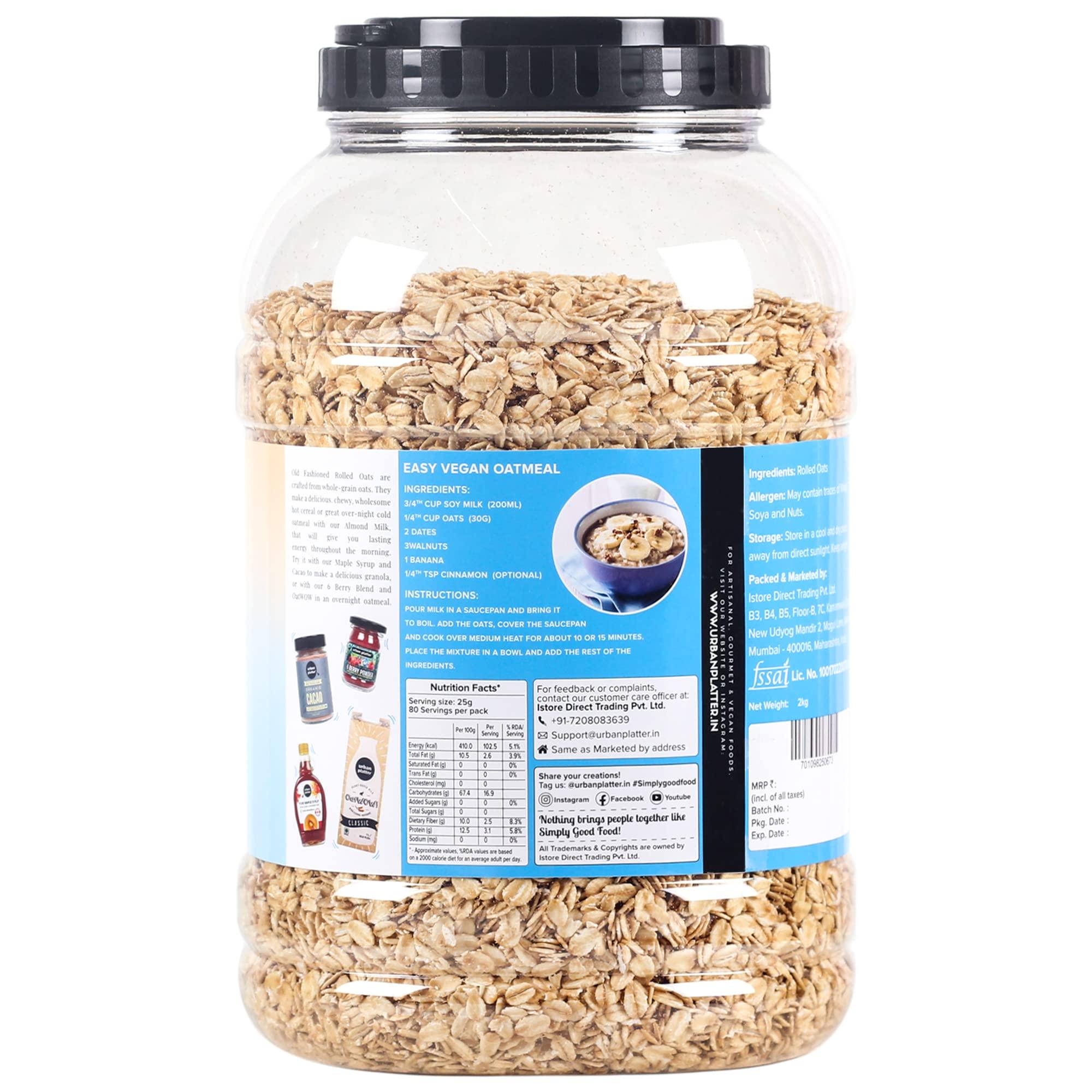 urban platter Urban Platter Rolled Oats, 2Kg (High-Fiber Breakfast Cereal / Use for Baking, Granola and Oatmeals / Rich in Beta Glucans)