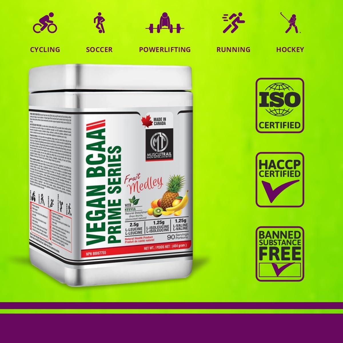 MuscleTrail MUSCLETRAIL Vegan BCAA Prime Series, 90 Serving (Imported, Made In Canada)|Berry Blast| 2.5g L-Leucine, 1.25g L-Isoleucine & 1.25g L-Valine (Berry Blast )