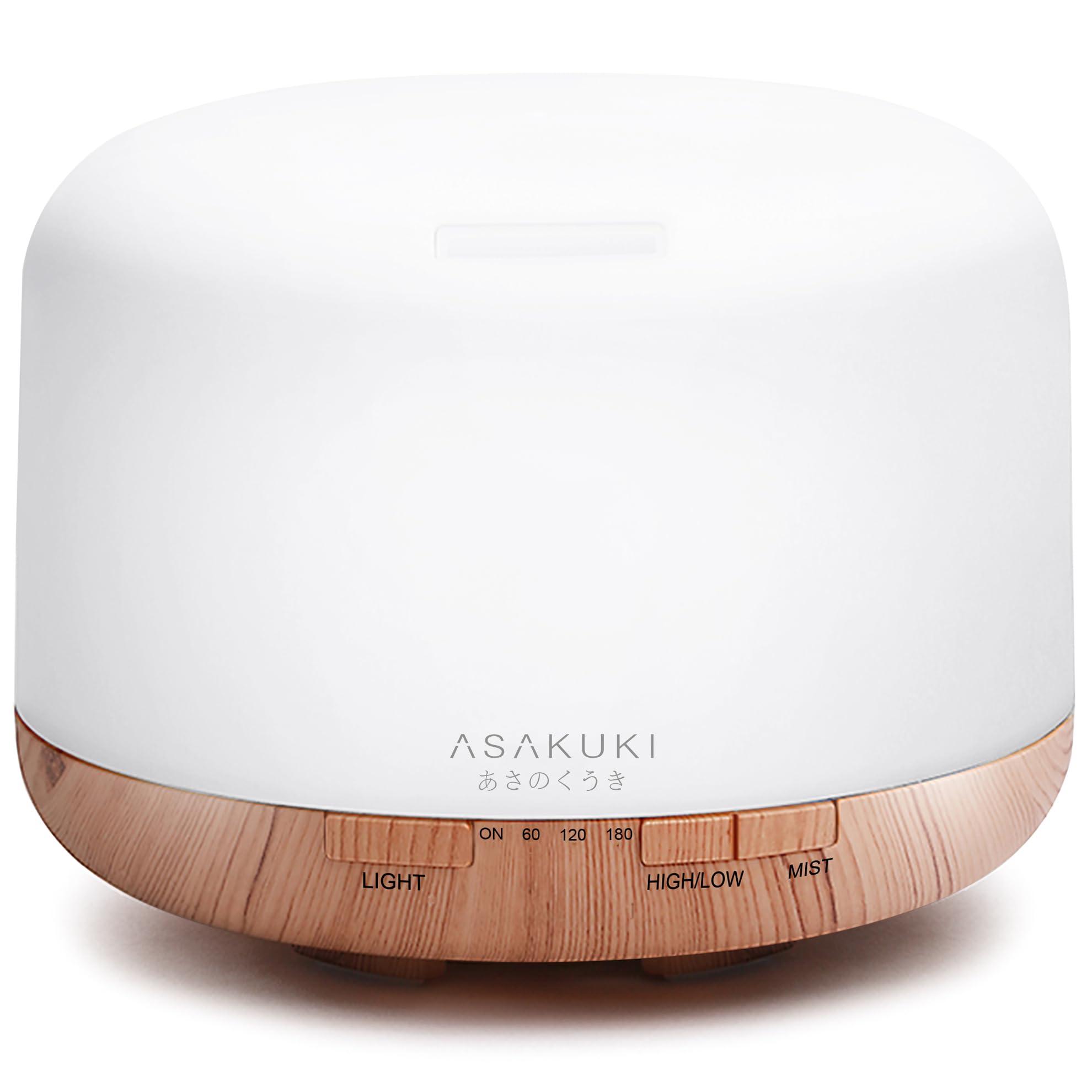 ASAKUKI ASAKUKI 500ml Premium, Essential Oil Diffuser, 5 in 1 Ultrasonic Aromatherapy Fragrant Oil Humidifier Vaporizer, Timer and Auto-Off Safety Switch-Brown,Plastic