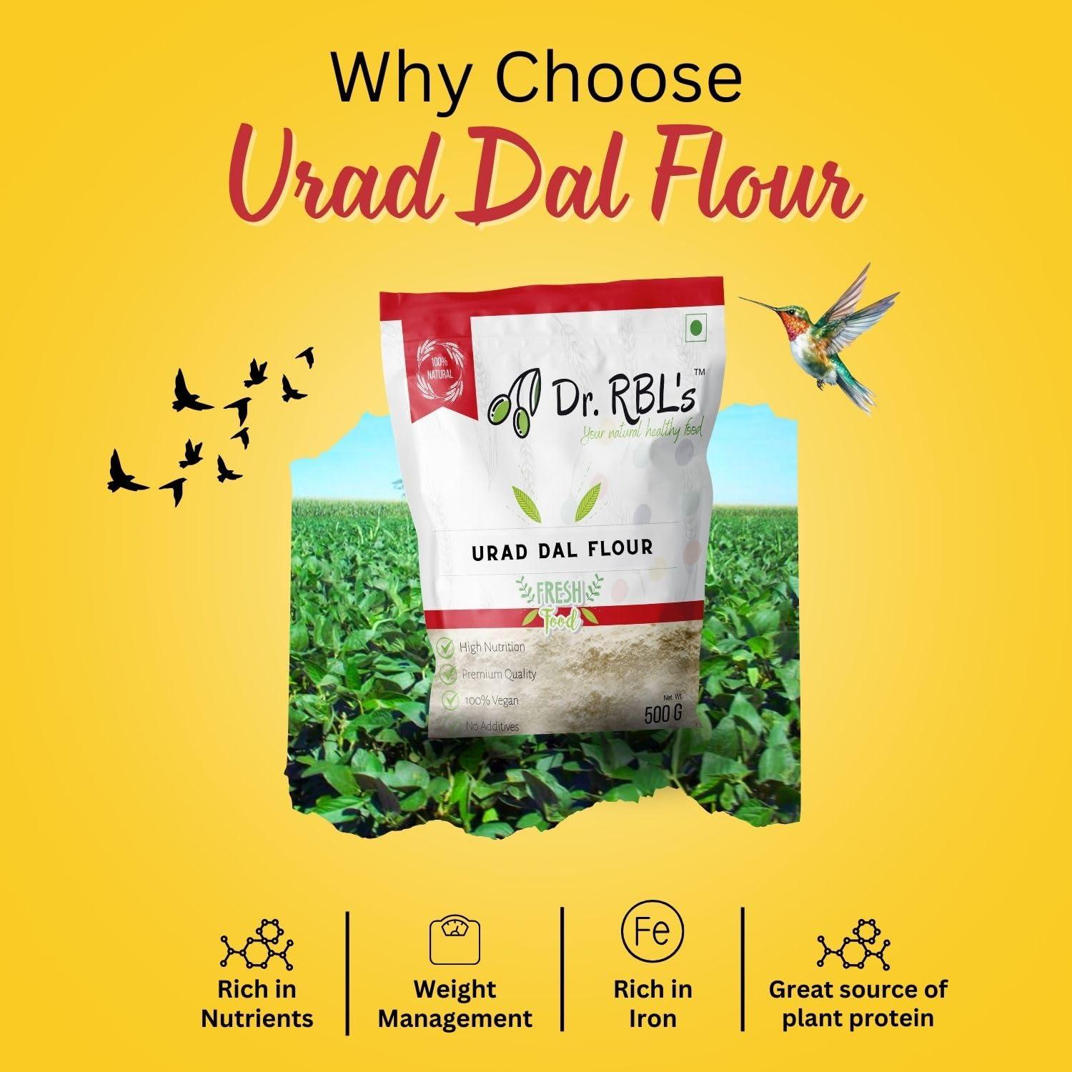 Dr. RBL's Dr. RBL's 100% Fresh and Natural Urad Dal Flour | Urad Dal Atta/Black Gram Flour| Nutritious and Healthy for Cooking and Baking | Pack of 4, 500g each
