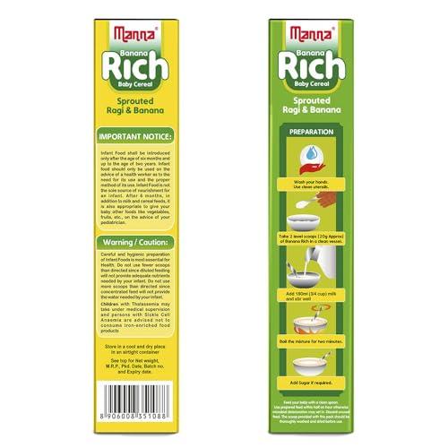 Manna Manna Baby Cereal | Baby Food (6+Months) Sprouted Ragi & Banana Rich | 100% Natural Health Mix -200Gm