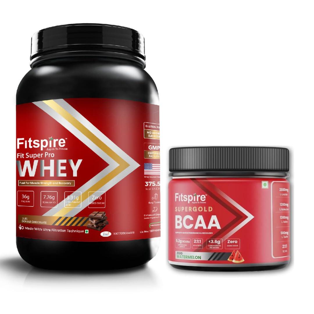 Fitspire Fitspire Fit Super Pro Whey Protein | 36g Protein | 100% Authentic & No Adulteration | Muscle Growth & Recovery | DigeZyme For Easy Digestion| Free BCAA (Double Chocolate, 2 lbs, 30 Servings)