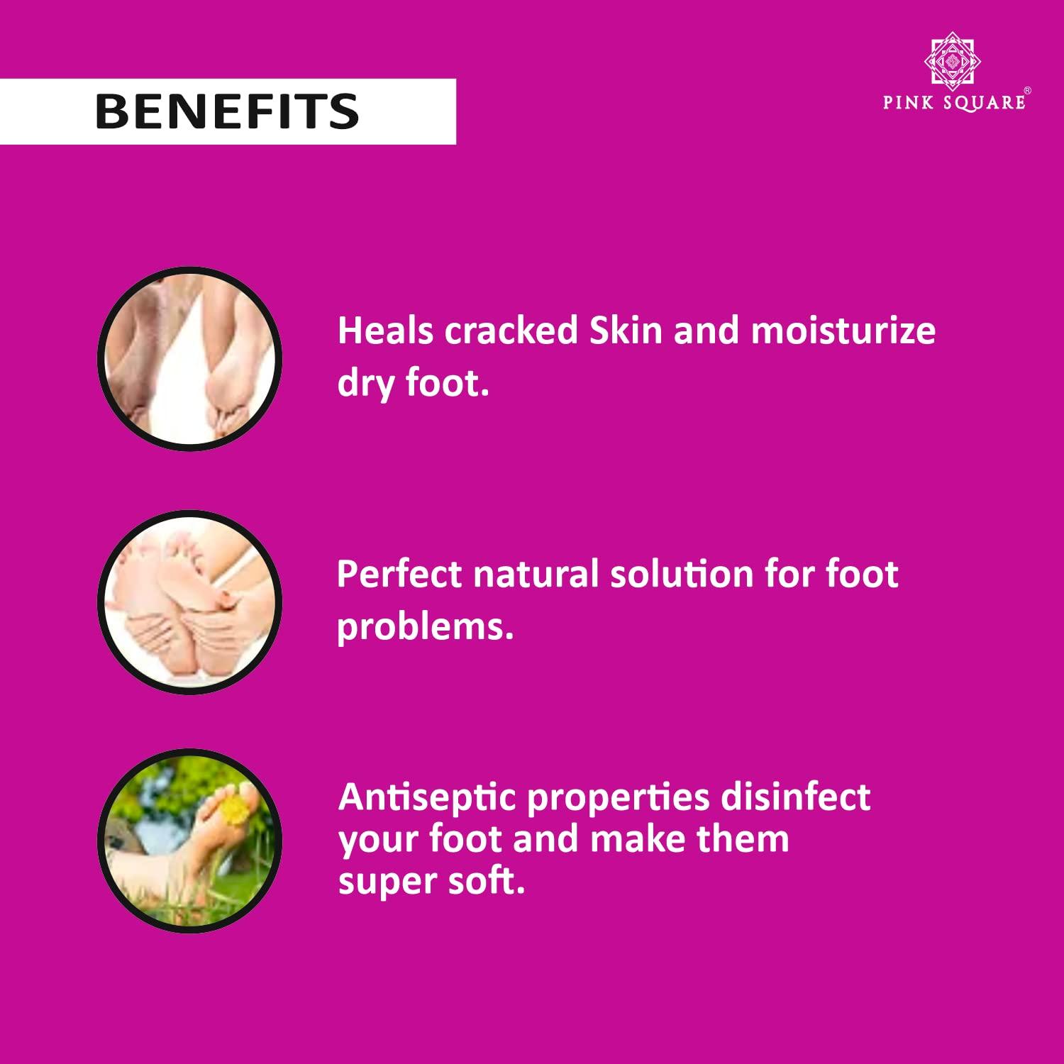 Pink Square Pink Square Cream, Foot cream, Foot care for diabetic, For Dry & Cracked Feet, Moisturizes & Soothes Feet, Heel Repair, For Calloused, or Chapped Skin, Paraben Free - Pack of 4 of 100g