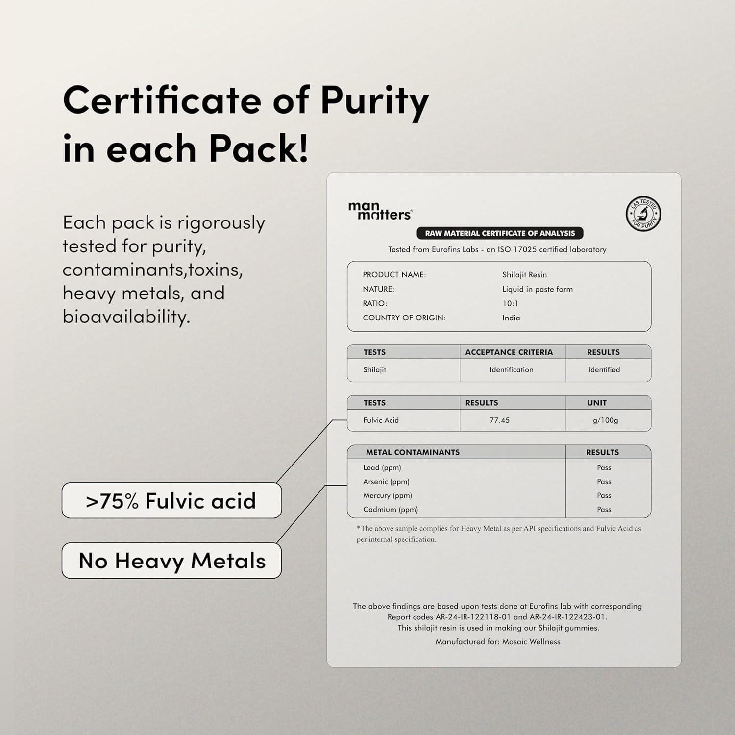 Man Matters Man Matters Pure Himalayan Shilajit/Shilajeet Gummies with 75% Fulvic Acid & KSM 66 Ashwagandha | Boosts Stamina, Strength & Improves Energy Levels | No Added Sugar | Pack of 30