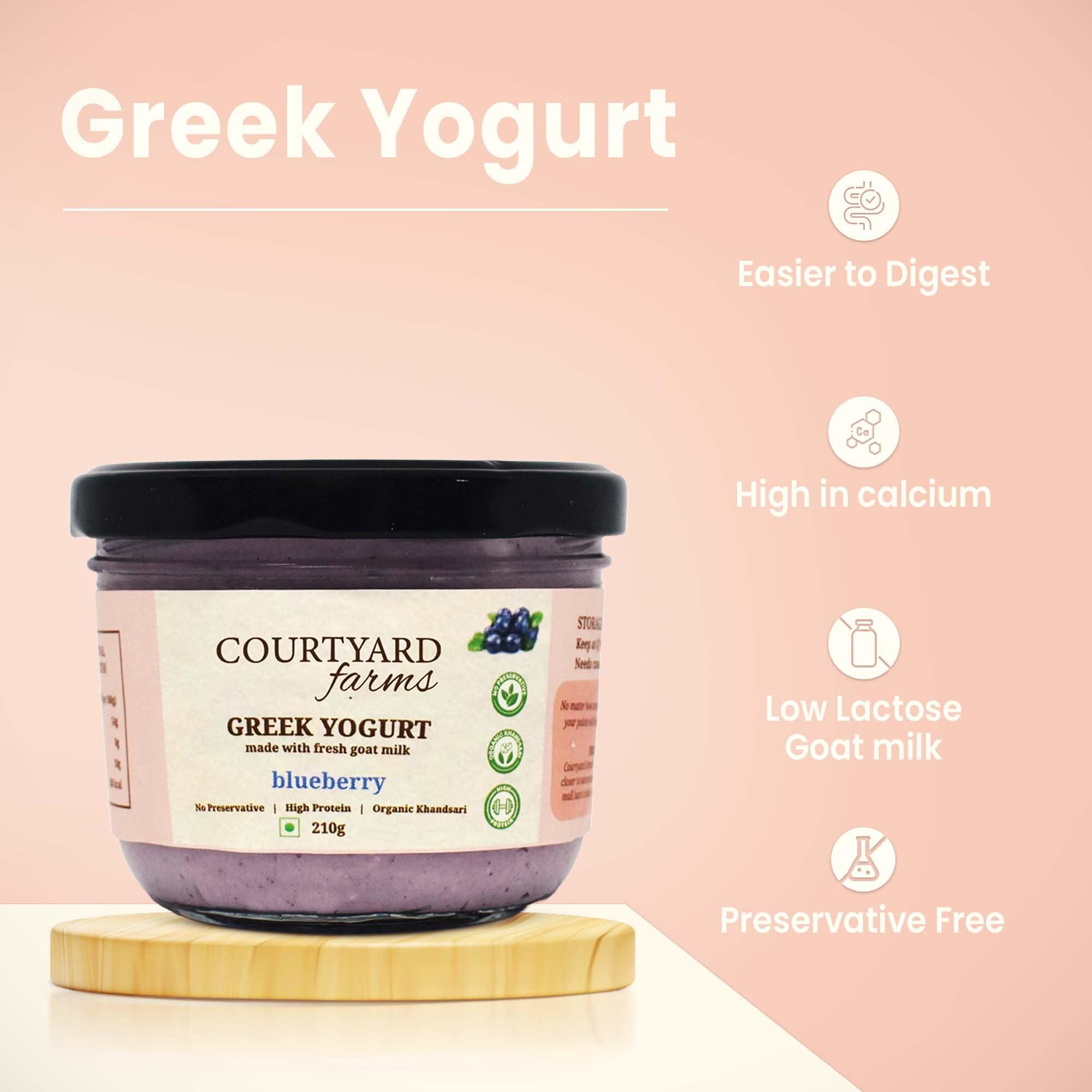 WHITALITY Whitality Greek Yogurt | Made with Free Range Goat Milk | No Preservatives | Natural processing | Good for lactose intolerant | improves gut health | Glass Jar Packaging | 210gm | Blueberry