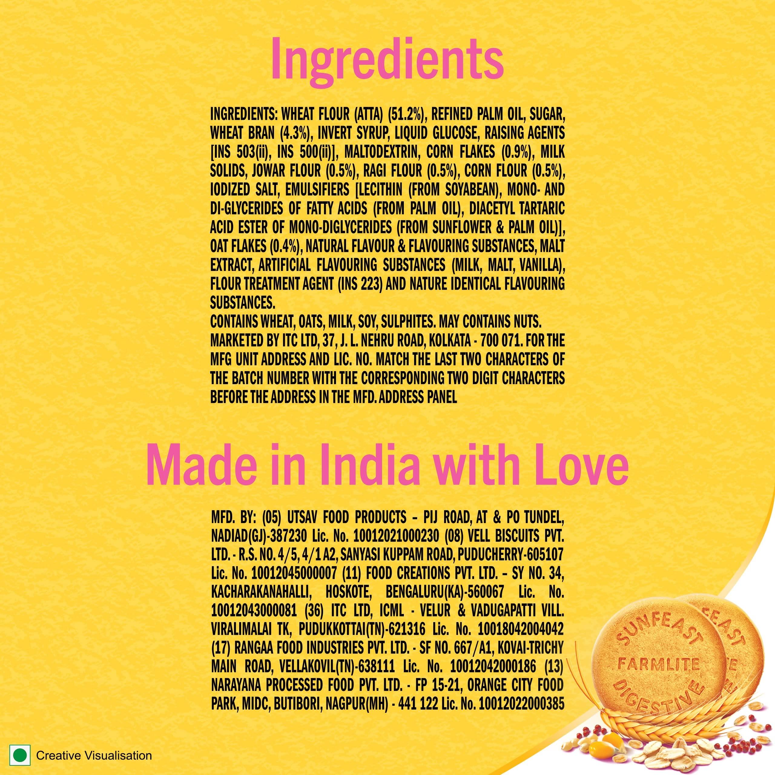 Sunfeast Farmlite Sunfeast Farmlite 5 Grain Digestive Biscuit, High Fibre Biscuit, Goodness of 5 Grains, 800 g Pack & Sunfeast Marie Light Active Bag, 1 kg