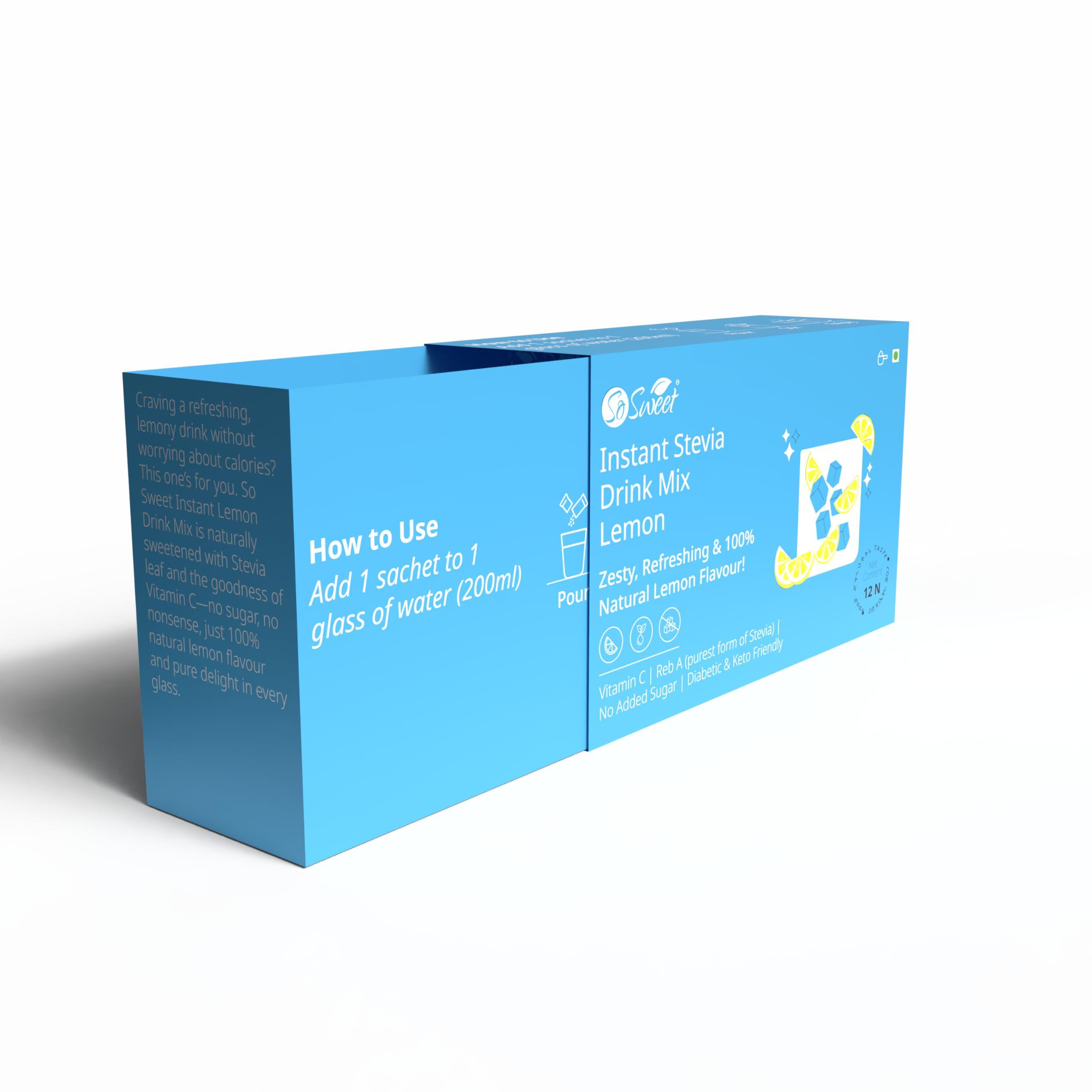 So sweet So Sweet Stevia Lemon Instant Drink Mix Sugar Free | Zero Calories| Enrich with Vitamin C | 12 Sachets