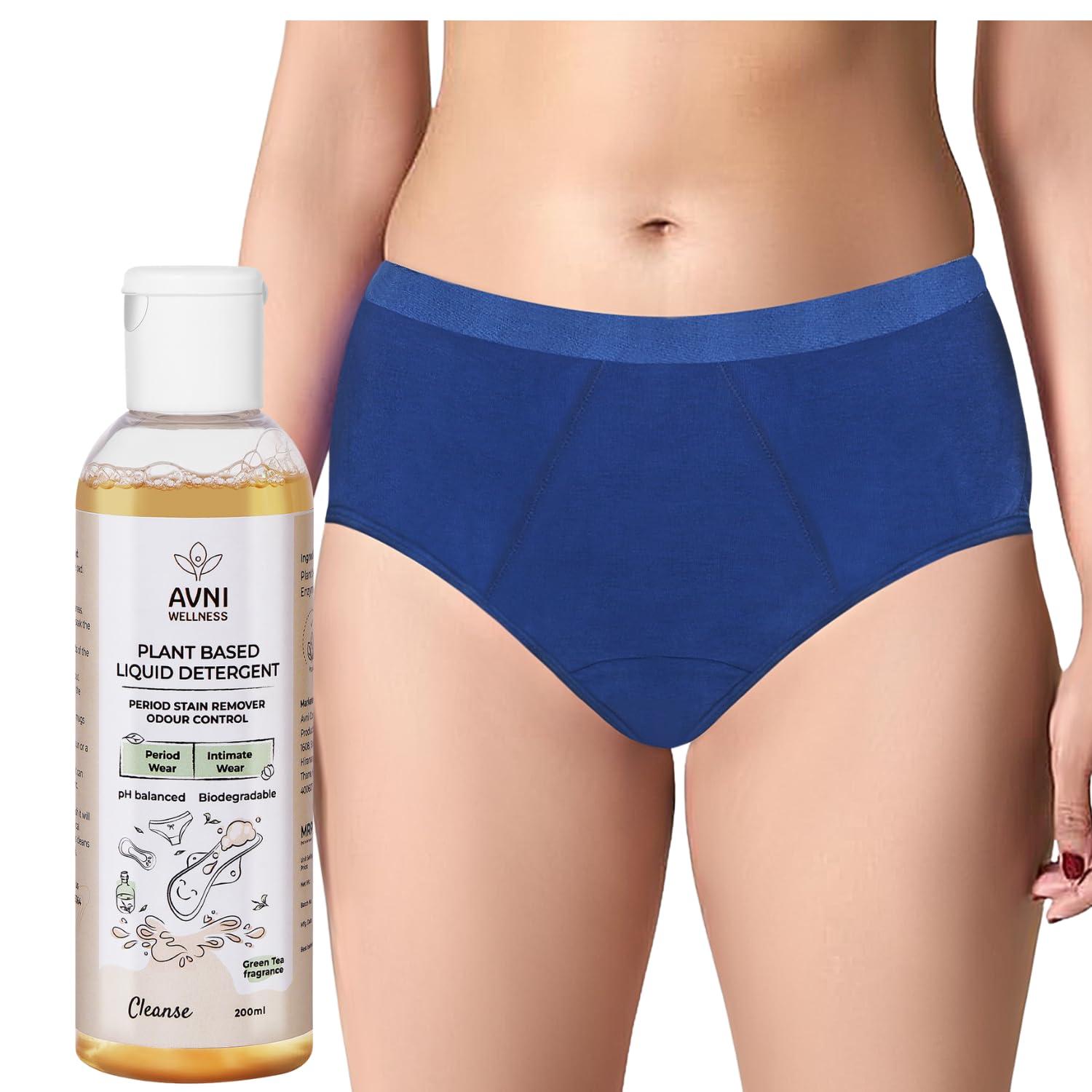 Avni Avni - Washable Period Panty | Extra Small (XS) Panty + 200ml Liquid Detergent | Breathable Bamboo Fabric | Medium to Heavy Flow | Protection up to 10 hrs | High Waist for Women | Reusable for 2 yrs