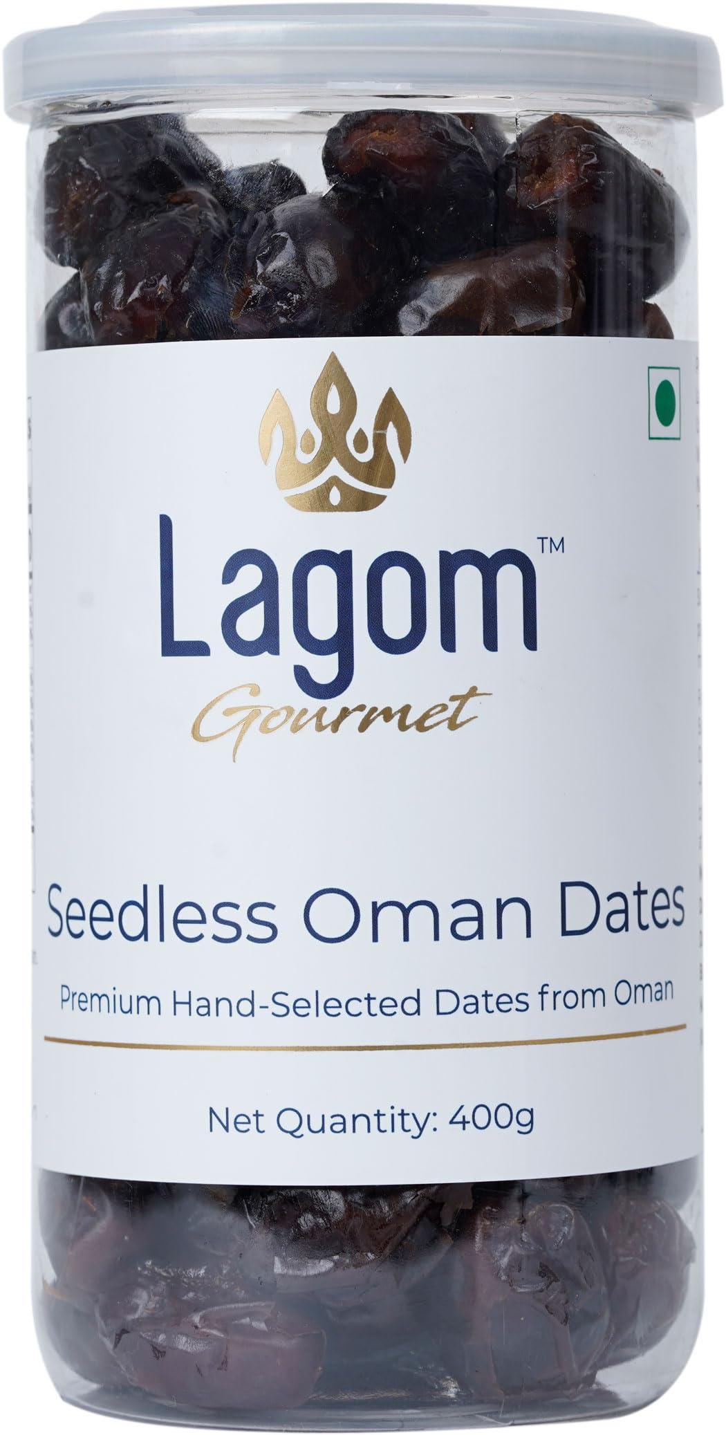 Lagom Lagom Gourmet Seedless Omani Dates 400g | All Natural | No Preservatives | No Added Sugar | Gluten Free | Vegan | Plant Based | Non GMO | Dates Dry Fruits | Khajur | Khajoor | Khejur