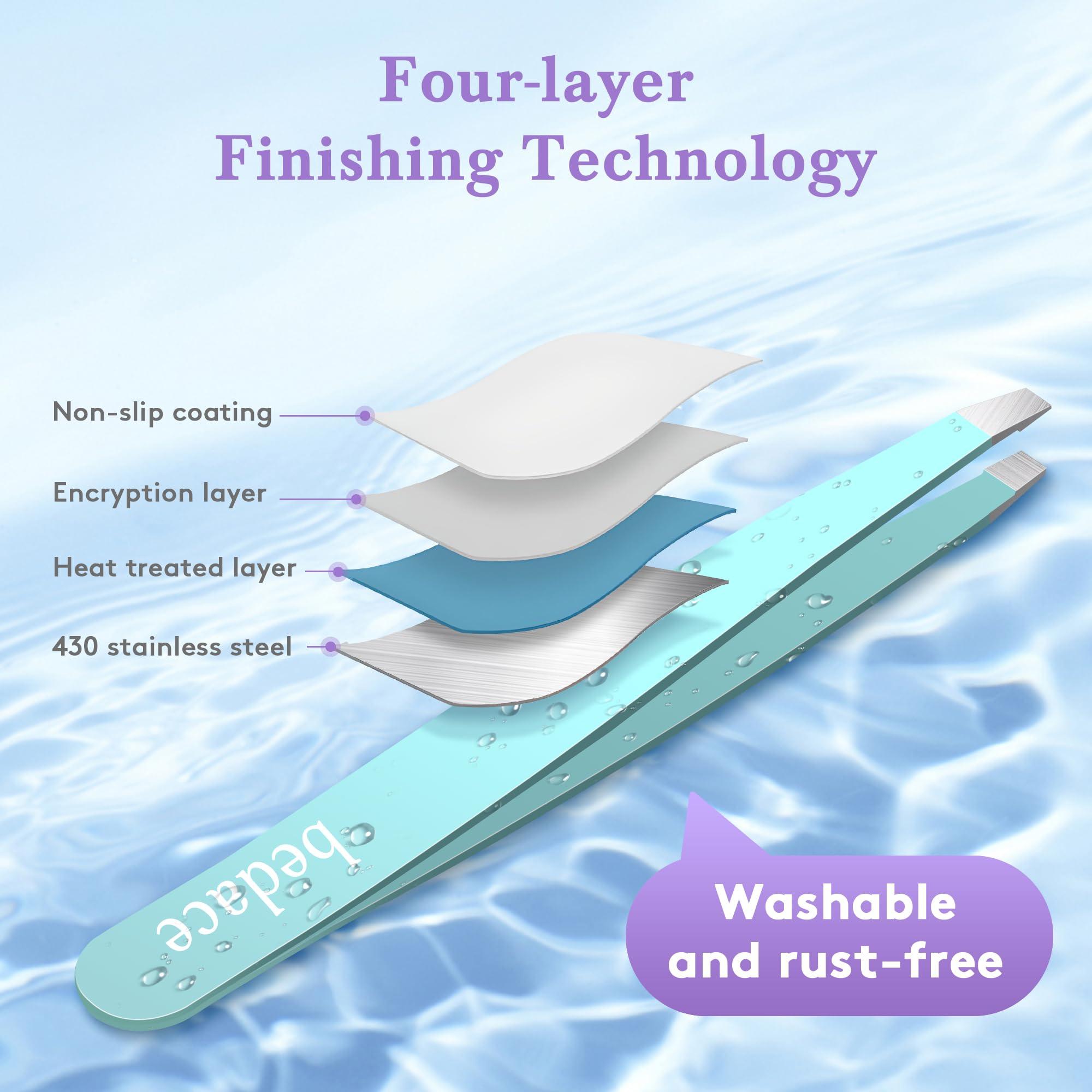 bedace Tweezers For Women,bedace christmas gifts 4 Pack Precision Tweezers For Eyebrows,Professional Slant Tip Tweezer Set For Ingrown Hair, Plucking Daily Beauty Tool with Leather Travel Case