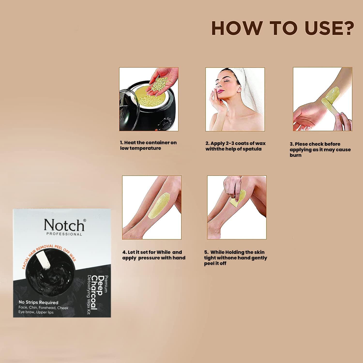 NOTCH FYORR No Strip Deep Charcoal Sensitive Areas Face And Body Katori Wax For Eyebrow/Upper Lips/Facial Hair/Bikni/Armpit/Underarms/Legs/Thigs Peel Off Hair Removal Wax (80Gram)