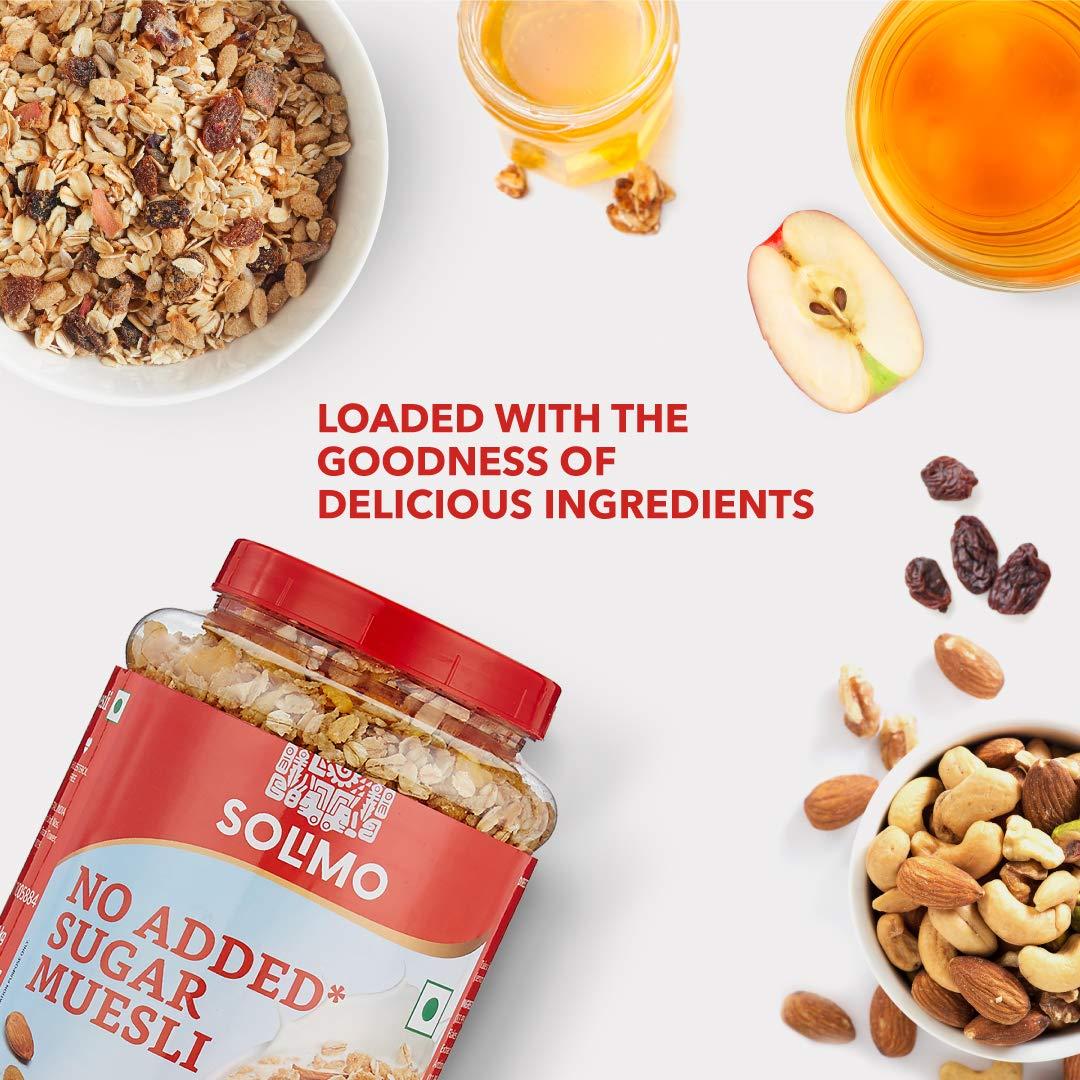 Amazon Brand - Solimo Amazon Brand Solimo - Fruit and Nut Muesli 1kg & Amazon Brand - Solimo No Sugar Muesli 1kg