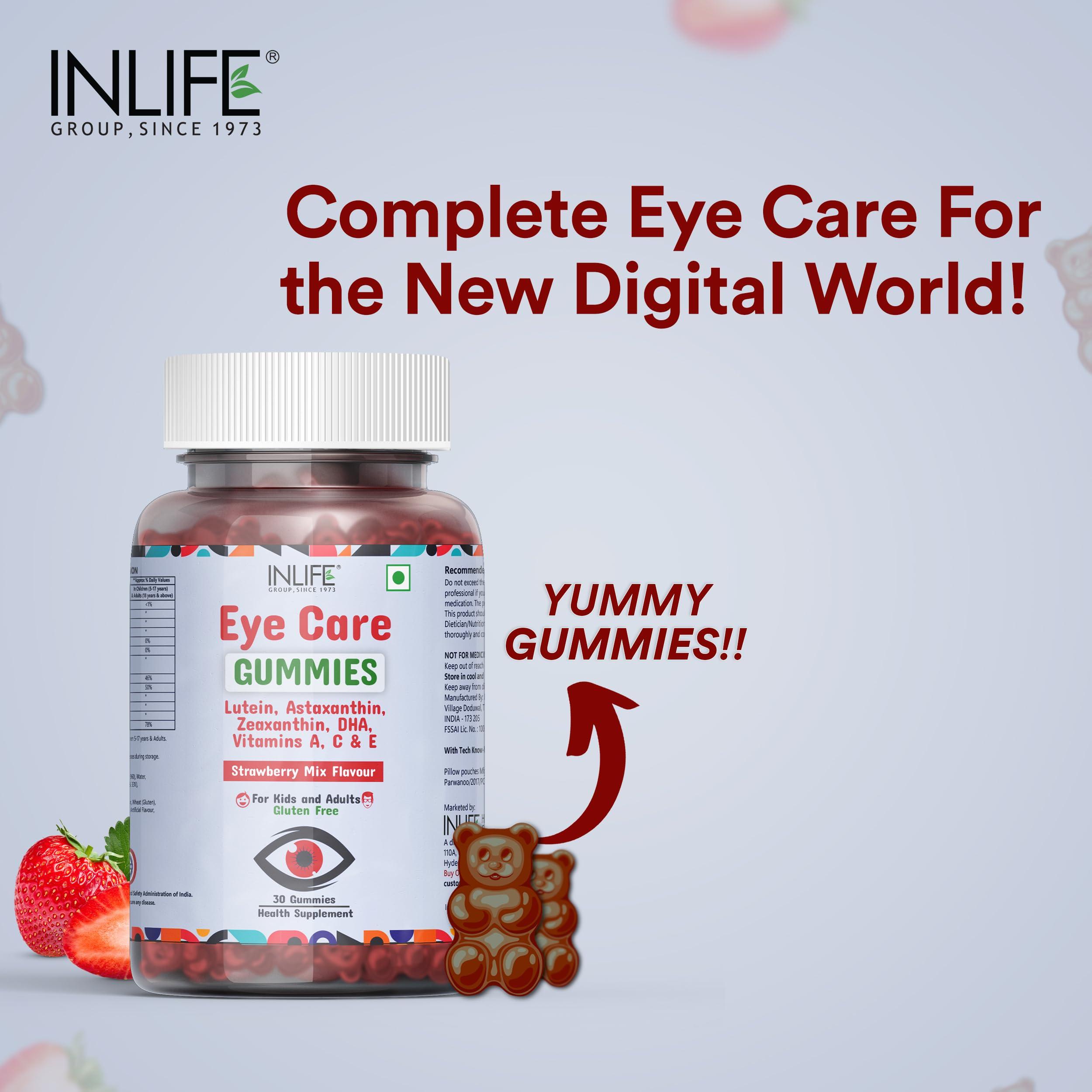Inlife INLIFE Eye Care Gummies for Kids and Adults | Lutein and Zeaxanthin Supplement with Omega 3 Algal DHA, Astaxanthin, Vitamin A, C & E to Support Eye Health (30 Count)