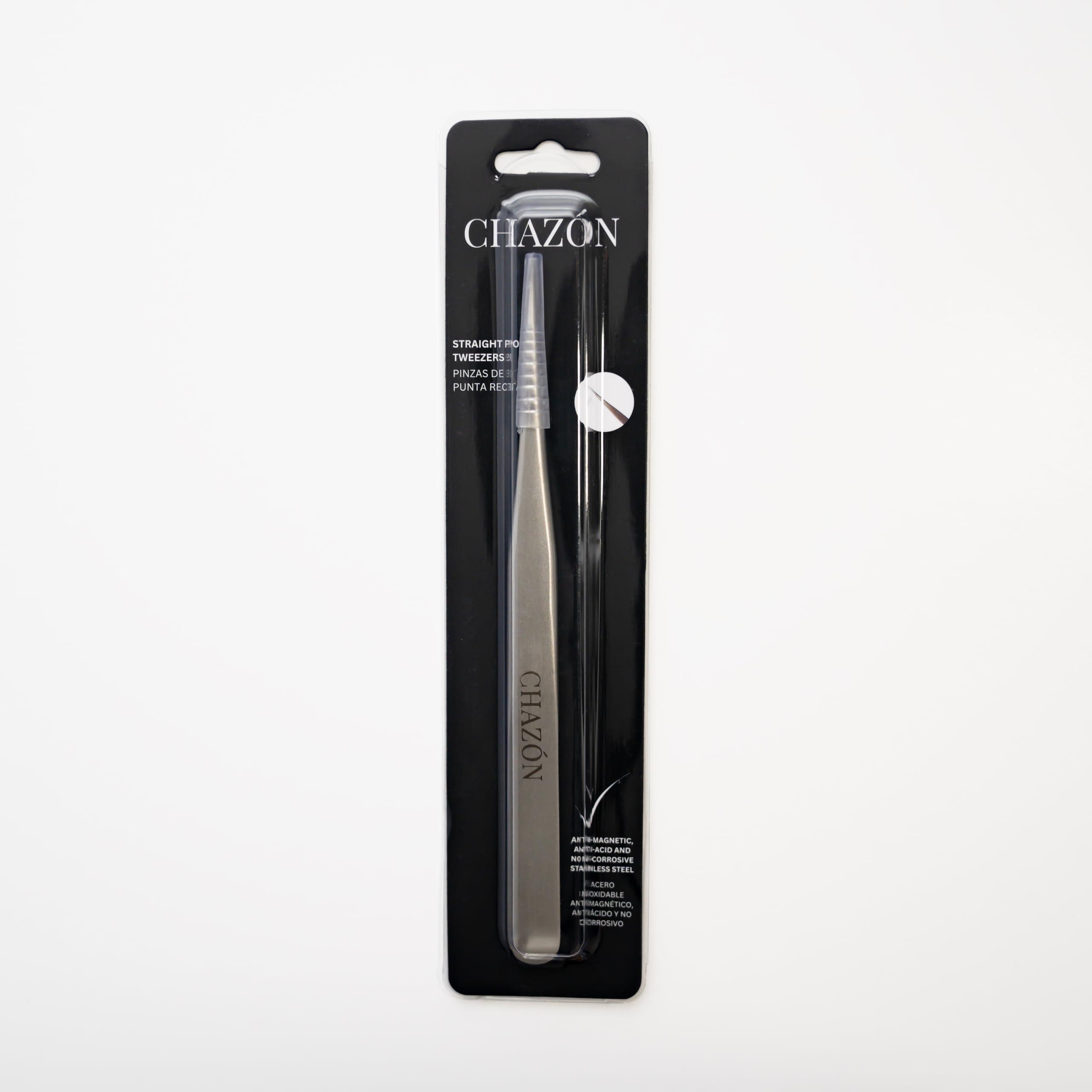 CHAZN CHAZON Stainless Steel Straight Point Tweezers, Best Tweezers for Eyebrows, Facial Hair and Ingrown Hair