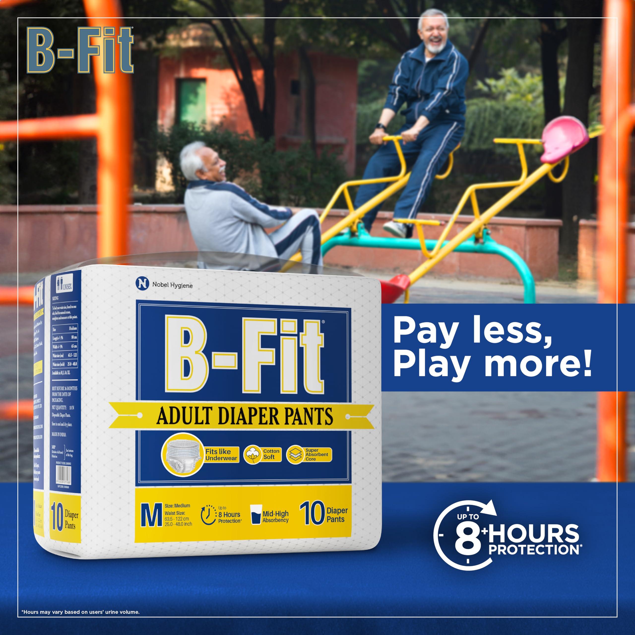 B-FIT B-FIT Adult Diapers Pant Style (Medium) 40 Count, Unisex, Leakproof, Elastic Waist, Wetness Indicator,Waist Size 25-48 Inch ; 63.5-122 cm
