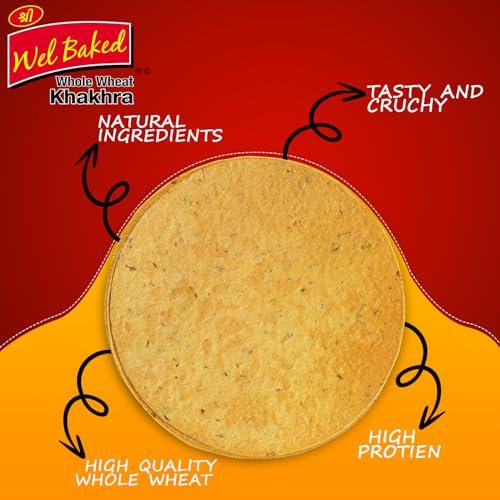 WEL BAKED Wel Baked Whole Wheat Khakhra - Mast Masala | Cholesterol Free Dry Chapati | Ready To Eat - Roasted - Gujarati Snacks | Vacuum Packed (Pack of 7)