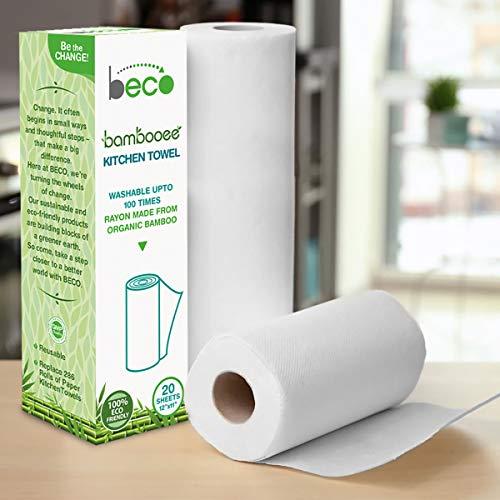 Beco Beco Reusable Kitchen Towel Roll (20 Sheets) Natural & Organic Cleaning Bamboo Cloth – Ecofriendly and Biodegradable and Solimo 2 Ply Kitchen Tissue/Towel Paper Roll - 2 Rolls (60 Pulls Per Roll)