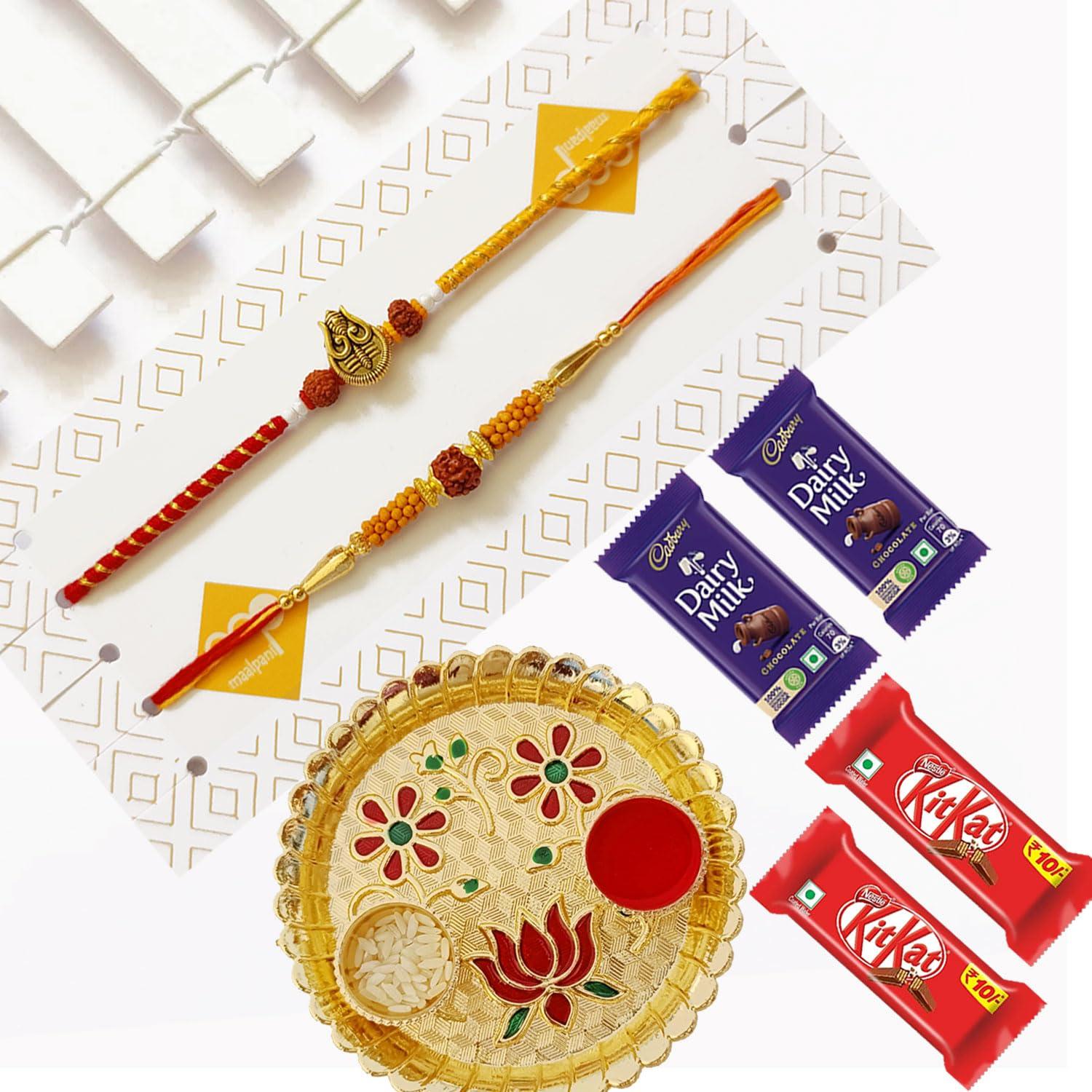 maalpani Maalpani Rakhi Rakshabandhan Chocolate Gift Hamper, Rakhi Chocolate Gift Combo Pack with Pooja box - 20510C