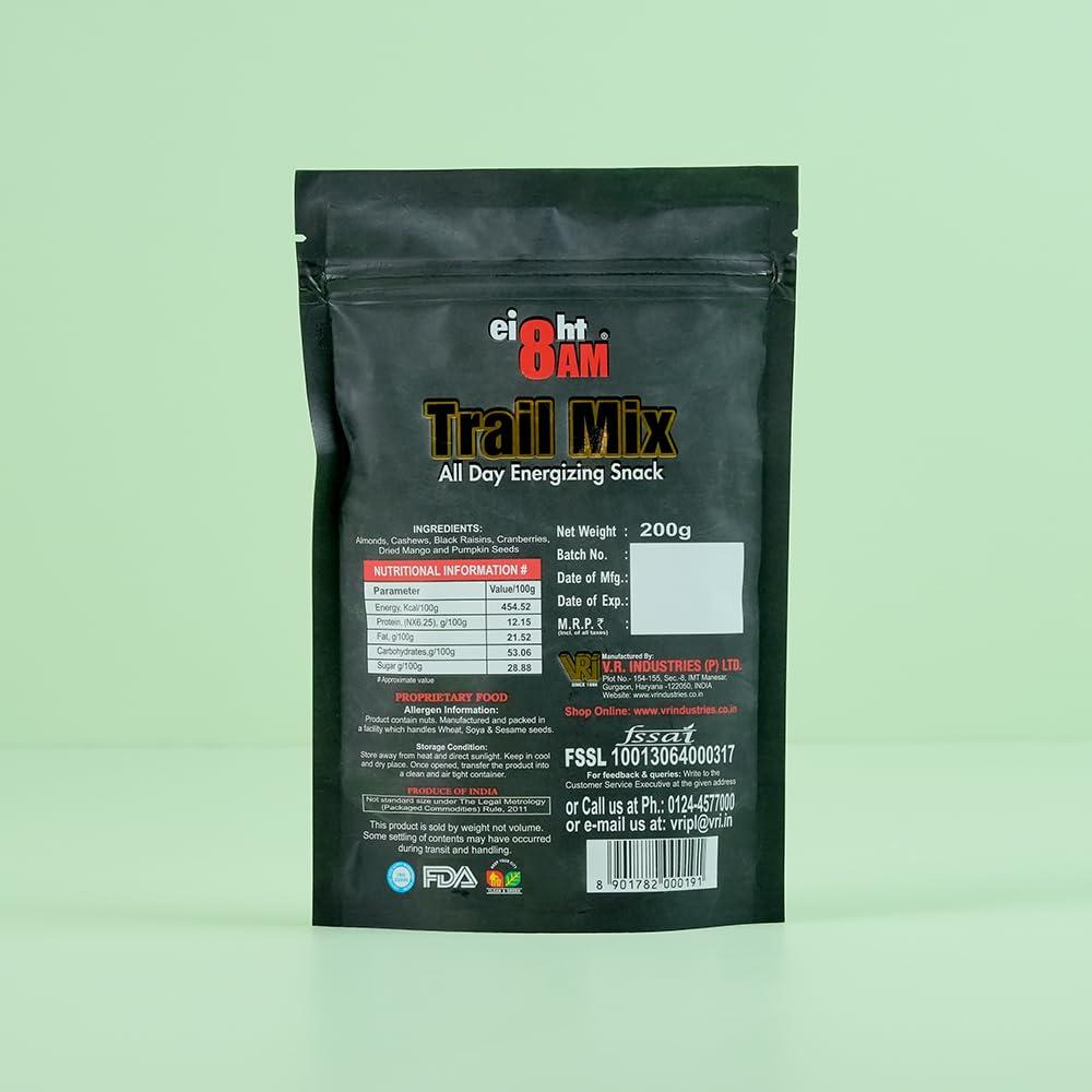 8AM 8AM Trail Mix Dry Fruits & Nuts, 200gm | Made with Nutritious Ingredient Cranberries, Roasted Cashew, Almonds, Raisin, Pumpkin Seeds | Healthy and Tasty Snack, Rich Source of Zinc, Potassium and Iron