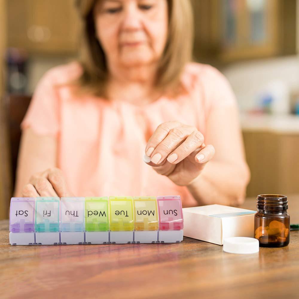 GOGOODA 2 Pcs Weekly Pill Organizer Arthritis Friendly (1 Time a Day), Travel 7 Day Pill Box Vitamin Organizer with Easy Push Button Design and Large Compartments to Hold Vitamins, Fish Oil, Medication
