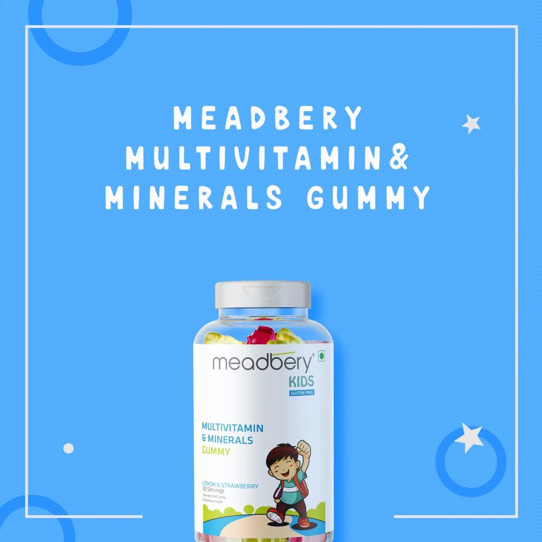 MEADBERY Meadbery Kids Multivitamin Calcium Combo Gummy Bears Glutenfree Formula With Minerals And Vitamins B C D E B12 B6 For Kids Bone Health Growth Kids Bone Teeth Health 30+30 Tasty Gummies