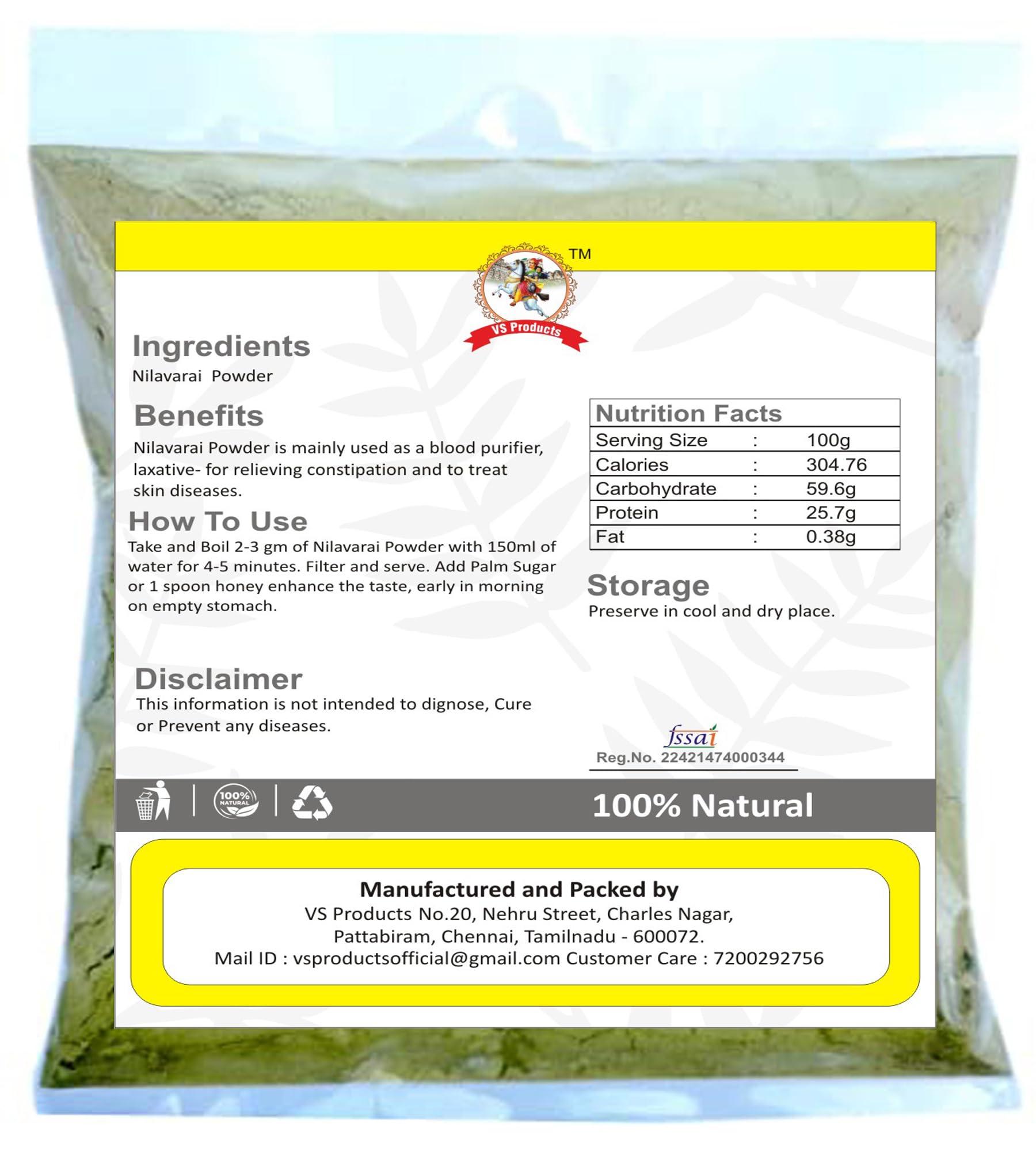 VS Products VS Products Nilavarai Powder, 800g, Senna Powder, Cassia angustifolia, Sonamukhi Powder (Pack of 8 x 100g)