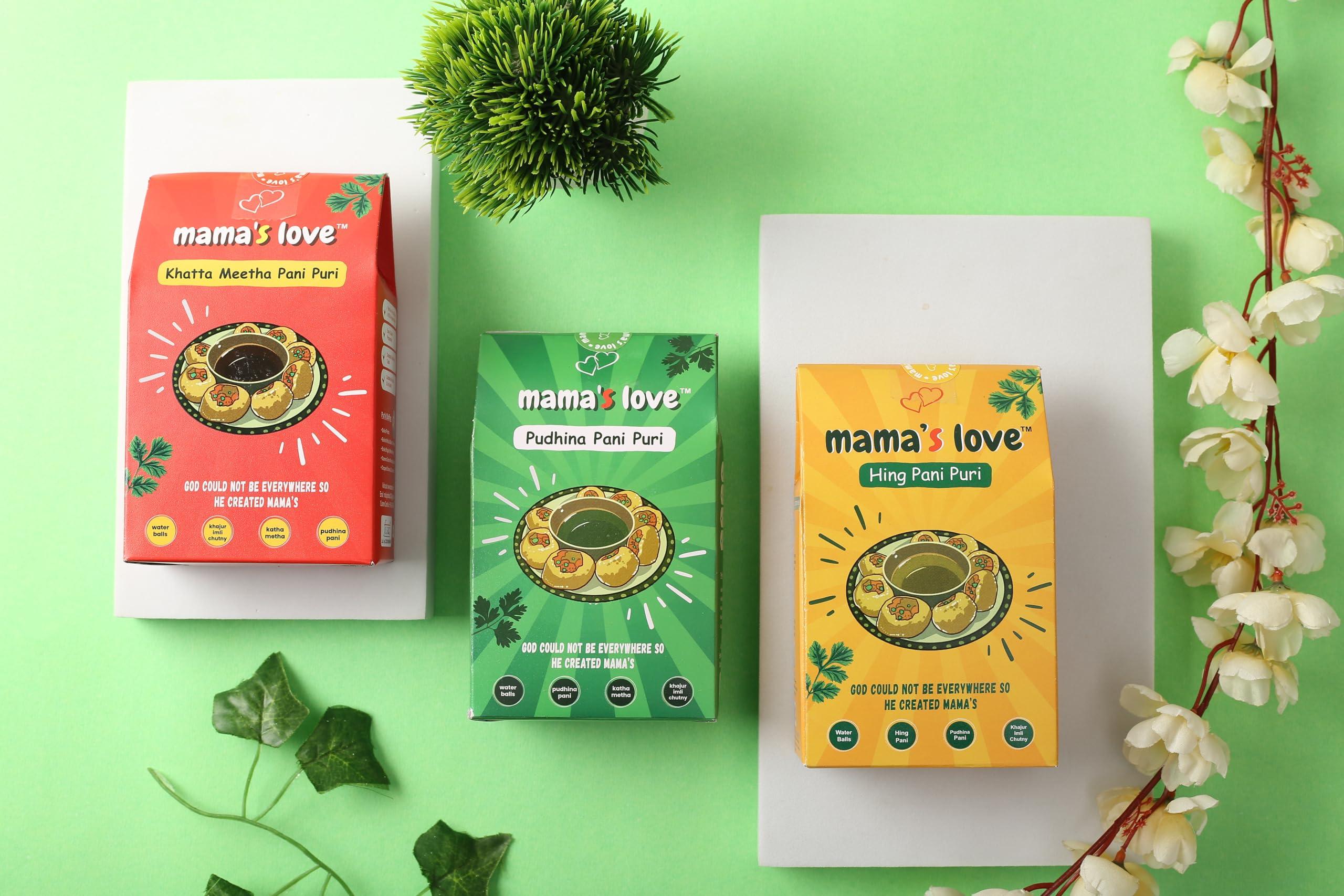 Mama\'s Love Mama\'s Love 280Pcs Ready-to-Cook Pudina Golgappa Pani Puri Packet Readymade - Homemade Pani Puris | Pack of 1 | Each Pack Includes 40 Pcs Pani Puri, 2 Types of Masala, 1 Tamarind Imli Chutny (Pack Of 7)