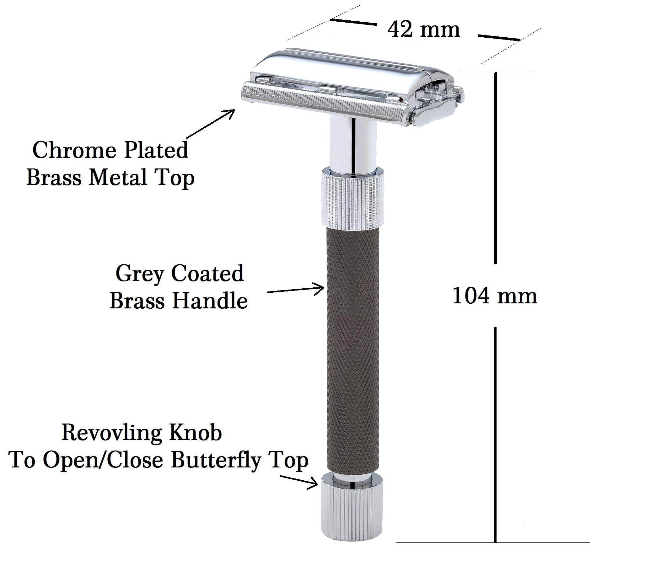 Rolason Rolason Brass Alloy Butterfly open one piece double edge Brass metal safety razor for men (LG95 - Graphite)