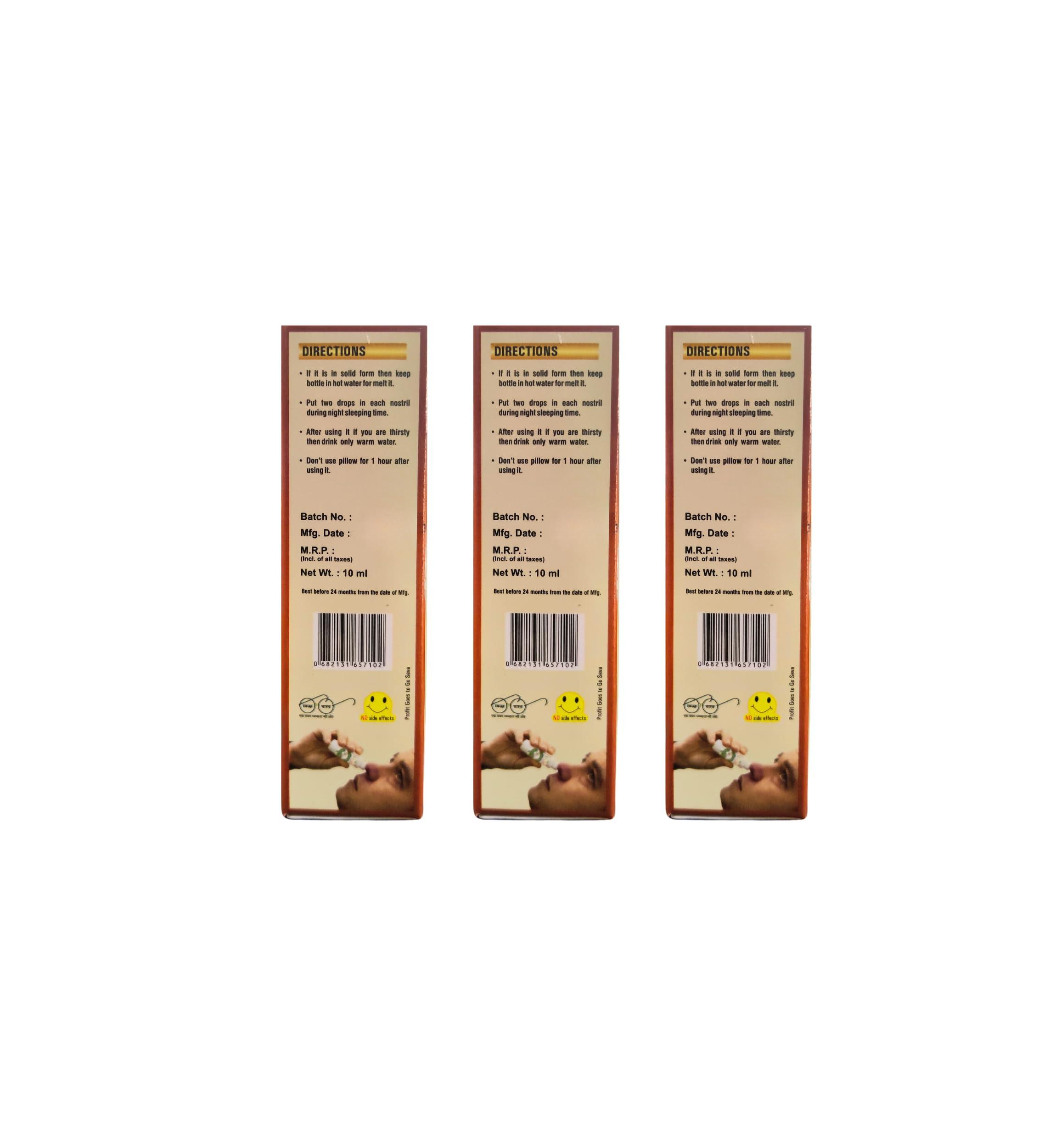 GOSEVA Puran Ghrita Nasya 10ml [Pack of 3] | Ayur Ghee | Use as Nabhi Oil | Use as Belly Button Oil | Gir Cow Panchagavya Nasya | Ghee Nasya | Nasya Karma Kit | Ayurvedic Nasal Drop