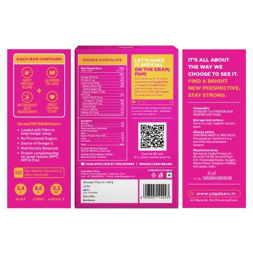 Yogabar Yogabar No Added Sugar Double Chocolate Protein Bars | Pack of 6 | 420g