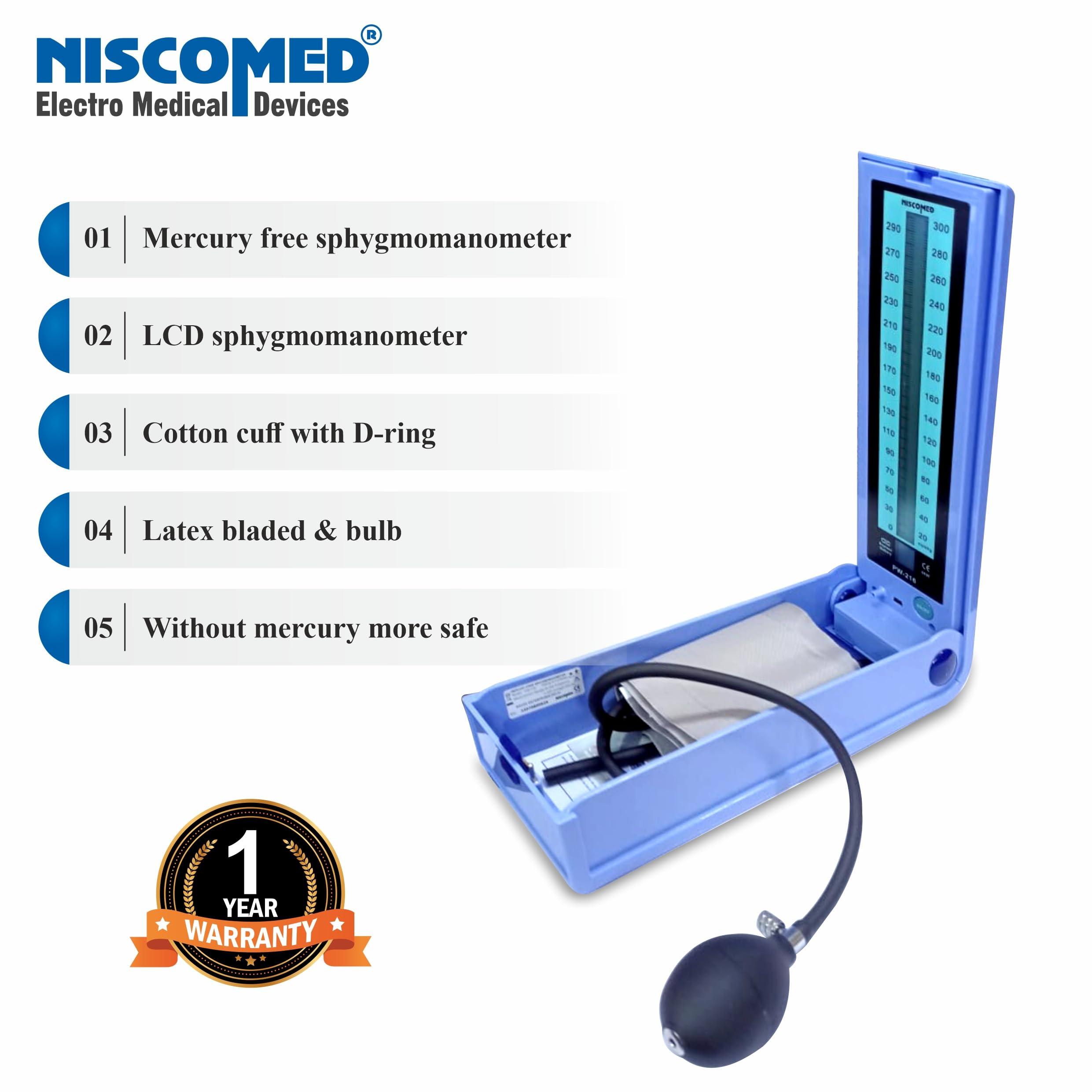 NISCOMED NISCOMED PW-216 LCD Display Sphygmomanometer BP Monitor Machine Mercury Free, Manual Blood Pressure Monitor (Blue)