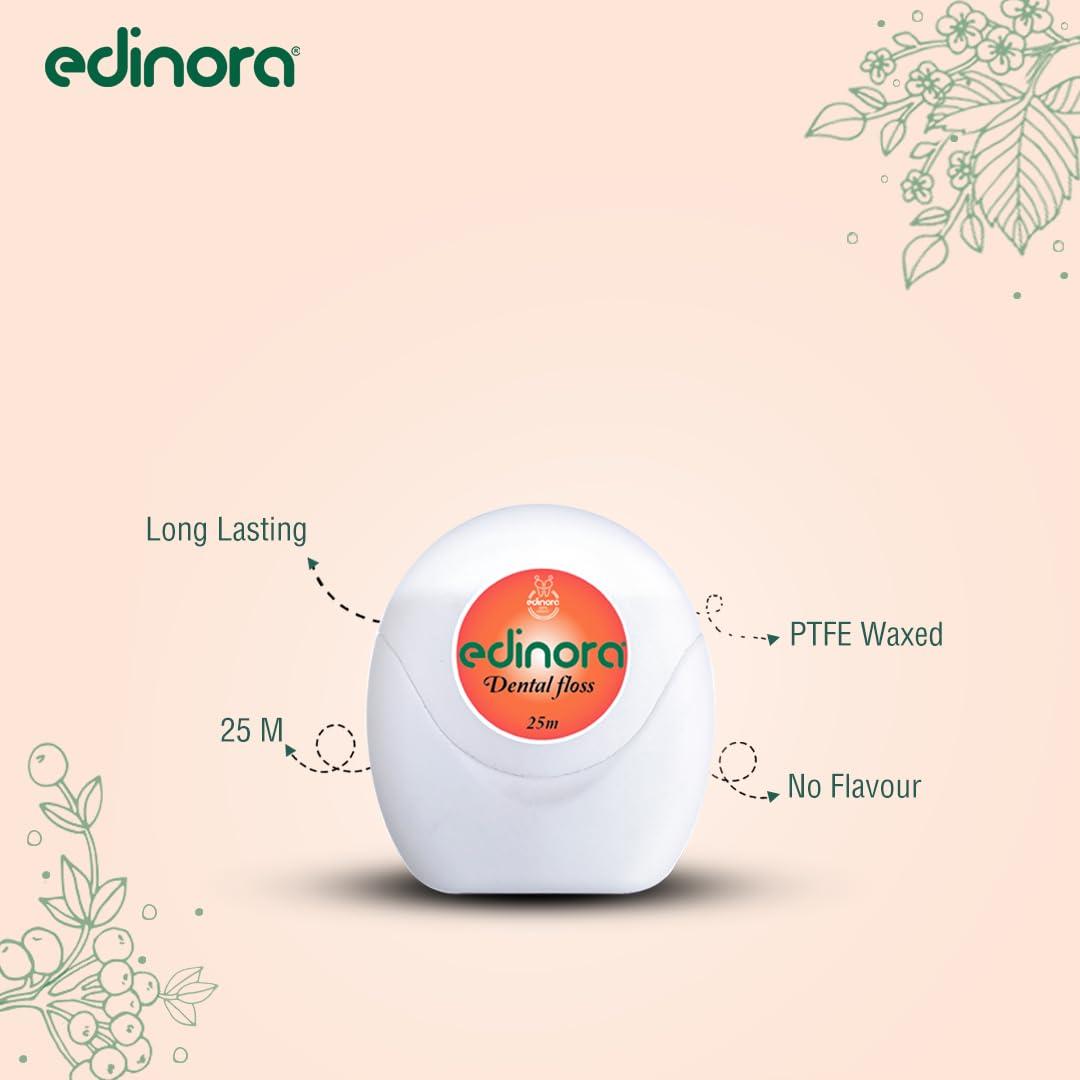 Edinora Edinora Dental Floss | For interdental cleaning and improved mouth health | 25m long, PTFE waxed dental floss | For Clean teeth and Fresh breath | Pack of 2