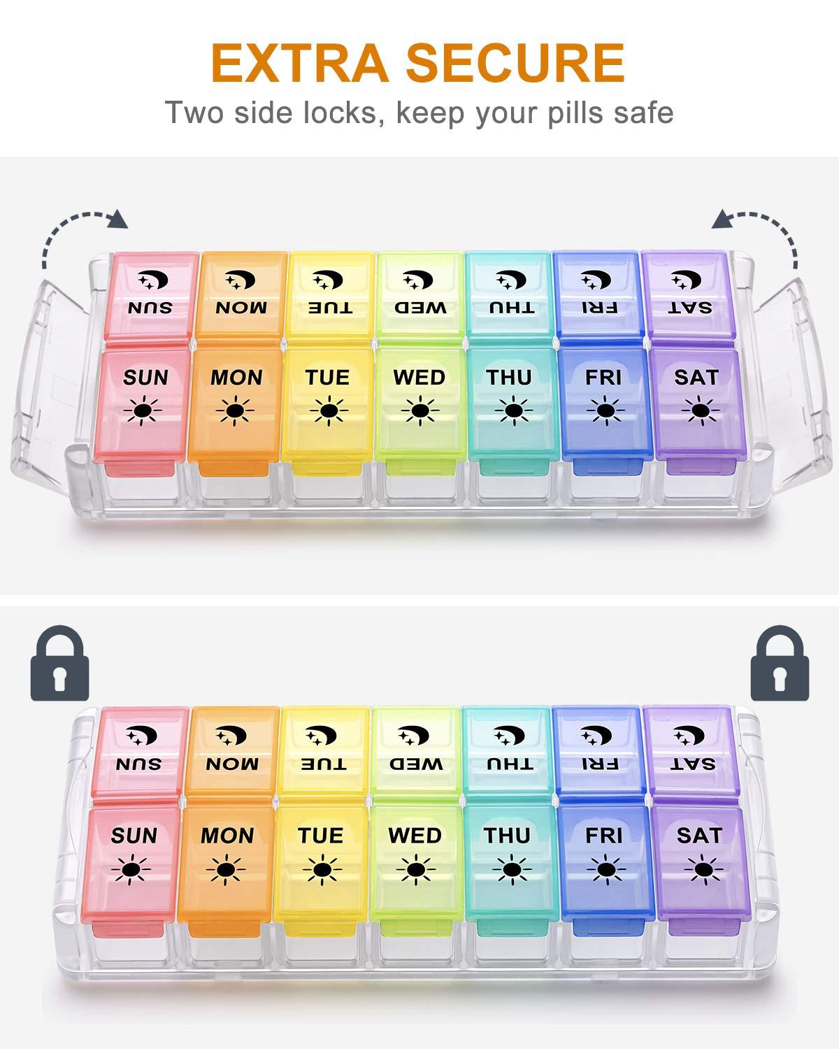 Fullicon Weekly Pill Organizer 2 Times a Day Extra Large 7 Day Easy Fill 2020 Newest Version Fullicon AM PM Pill Box XL Large Daily Pill Cases Medicine Box - Rainbow (Patent Registered)