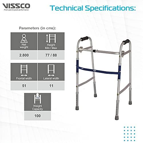 Vissco Vissco Dura Lite, Walker for Elderly and those Physically Challenged, Foldable, Light Weight & Height Adjustable Walking Aid, Made with Premium Grade Rubber Shoes and PVC Grip -Universal (Grey)