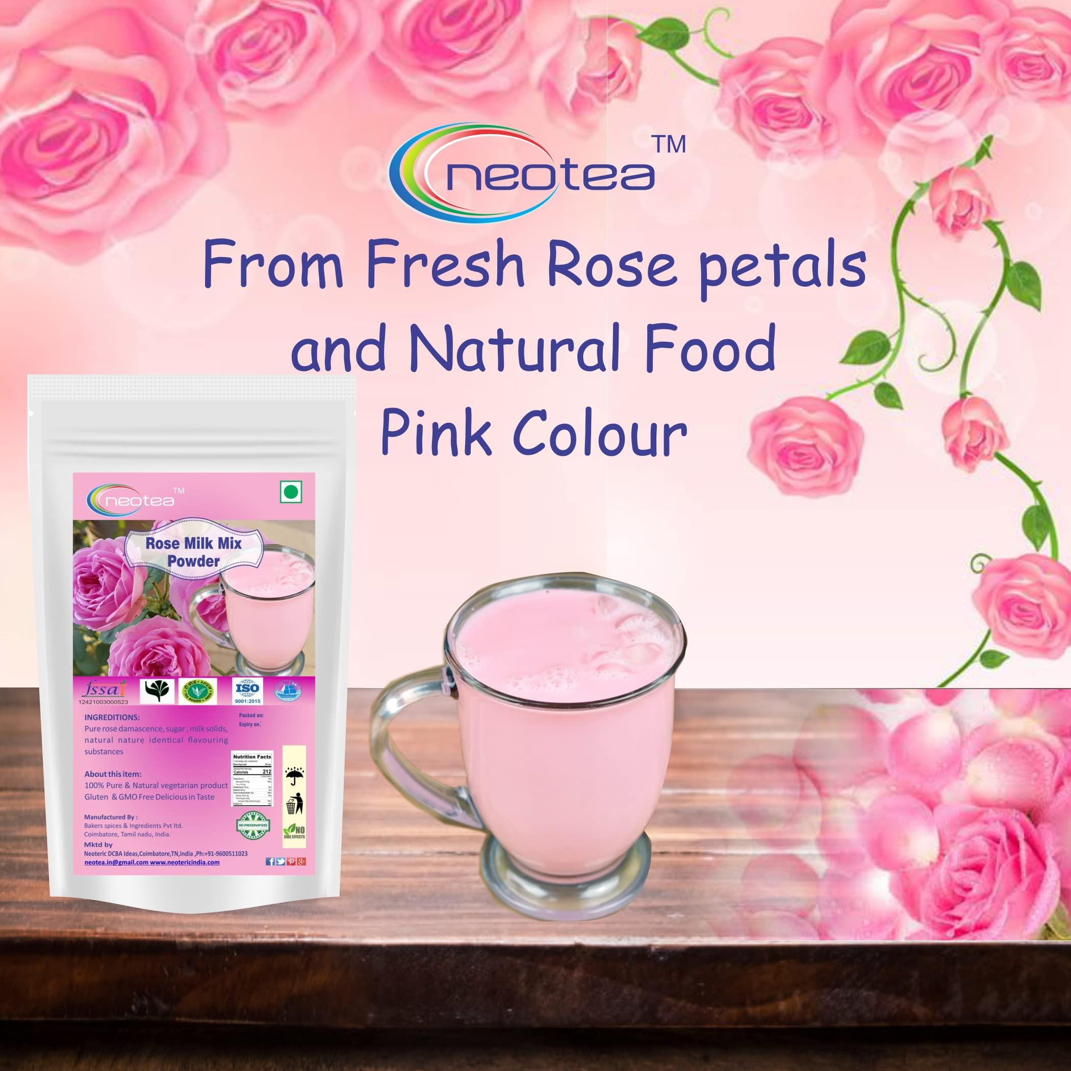 neotea Neotea Rose Milk Mix Powder Rose Flavored Milk Powder | Rose Milk Thick Milkshake Mix | Natural Rose Petals | Rose Premix Powder | Instant Rose Flavour Milkshake | Refreshing Milkshake Powder 200 GM