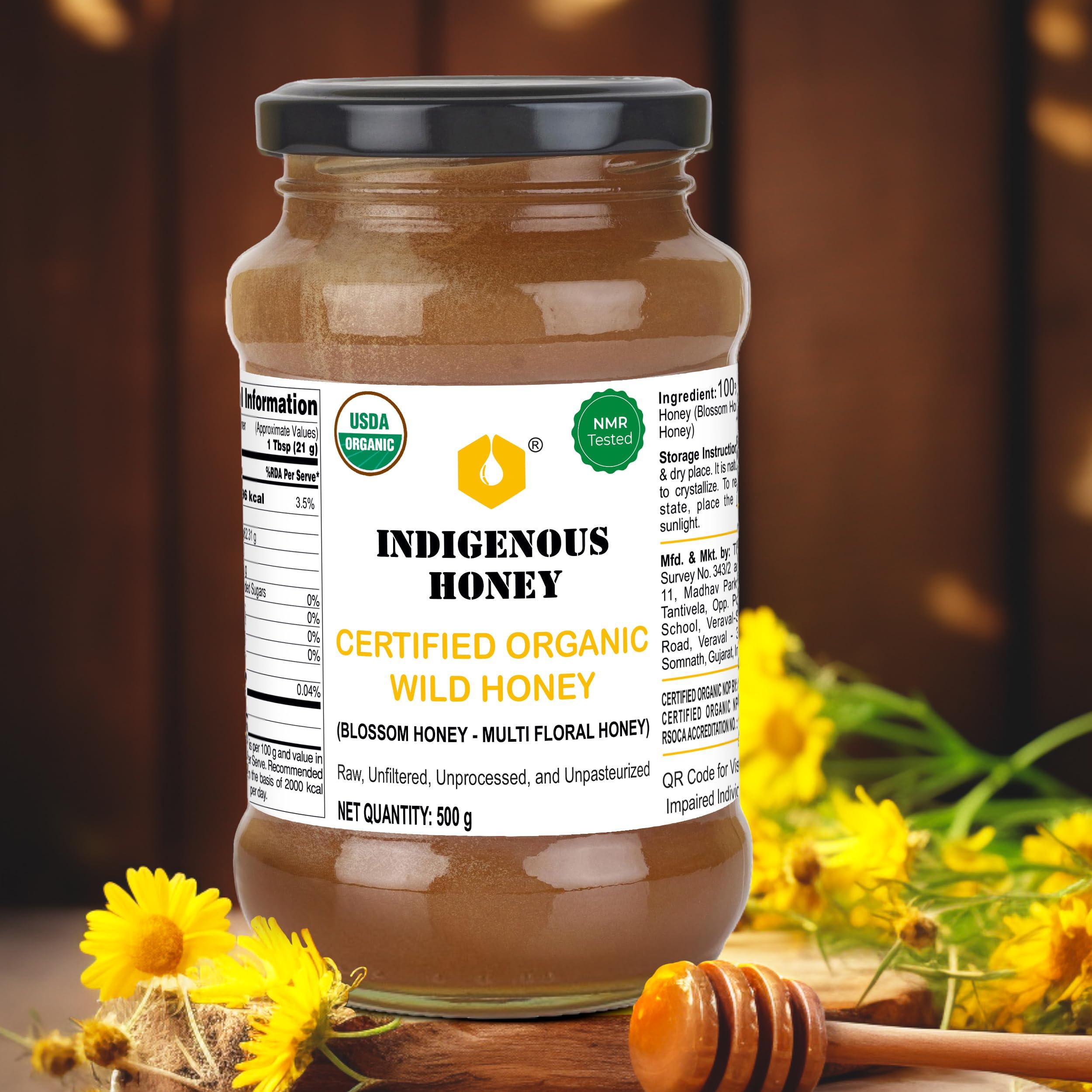 INDIGENOUS HONEY INDIGENOUS HONEY Raw Organic Honey Unprocessed Unfiltered Unpasteurized Pure Natural Original Honey - 530 Grams Glass Jar (Pack of 2)
