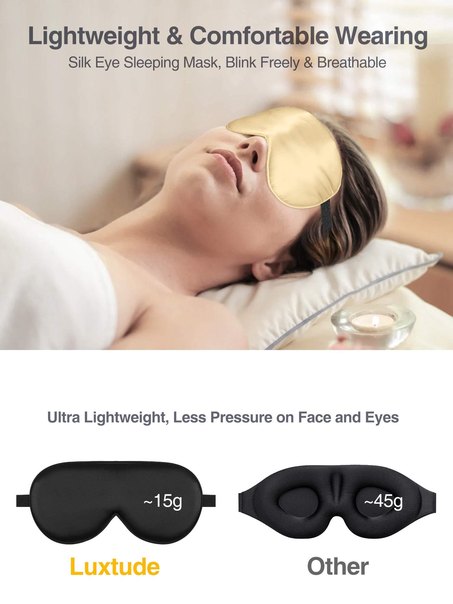 Luxtude Luxtude 2 Pack Silk Eye Masks for Sleeping Blackout, Natural Mulberry Silk Sleep Masks, Organic Satin Sleeping Mask, Blindfold, Eyemask, Night Masks, Eye Covers, Eye Shades for Women Men, Black & Gold