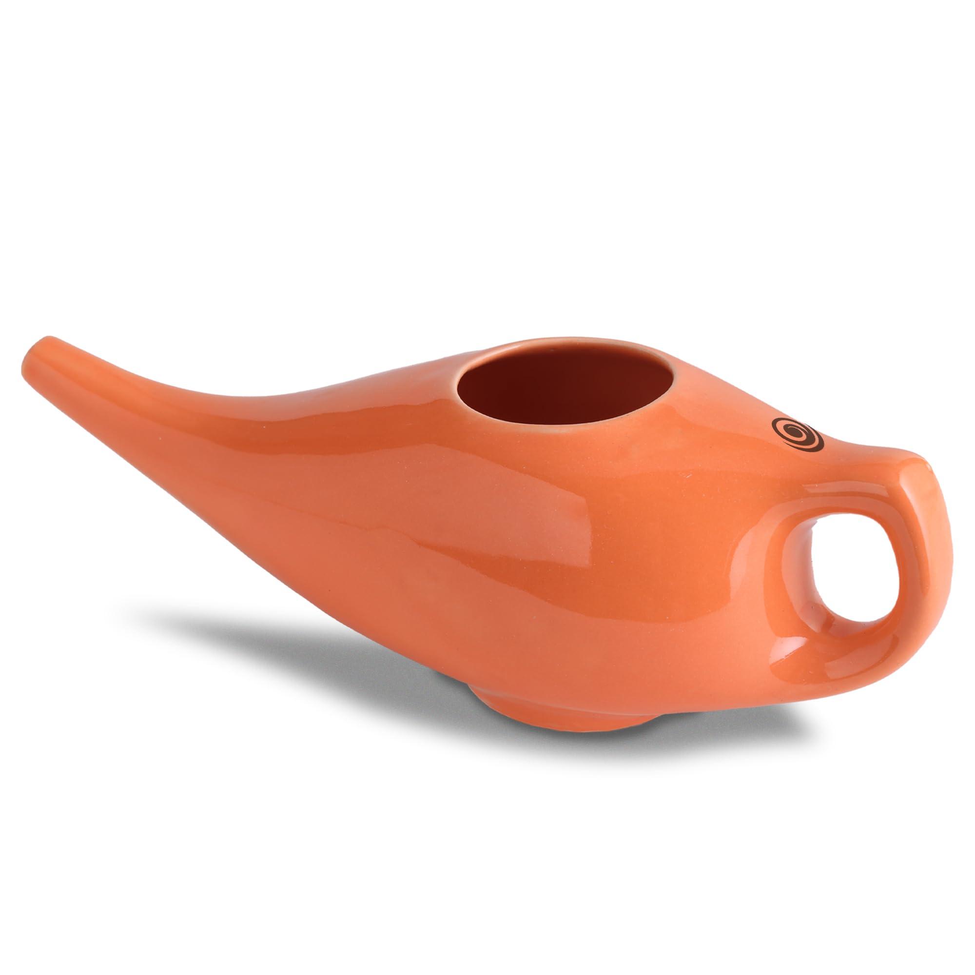 Core Asana Core Asana Ceramic Jal Neti Pot Non-Metallic and Lead Free Comfortable Grip Natural Treatment for Sinus Congestion, Yoga Neti Pot (Amber)