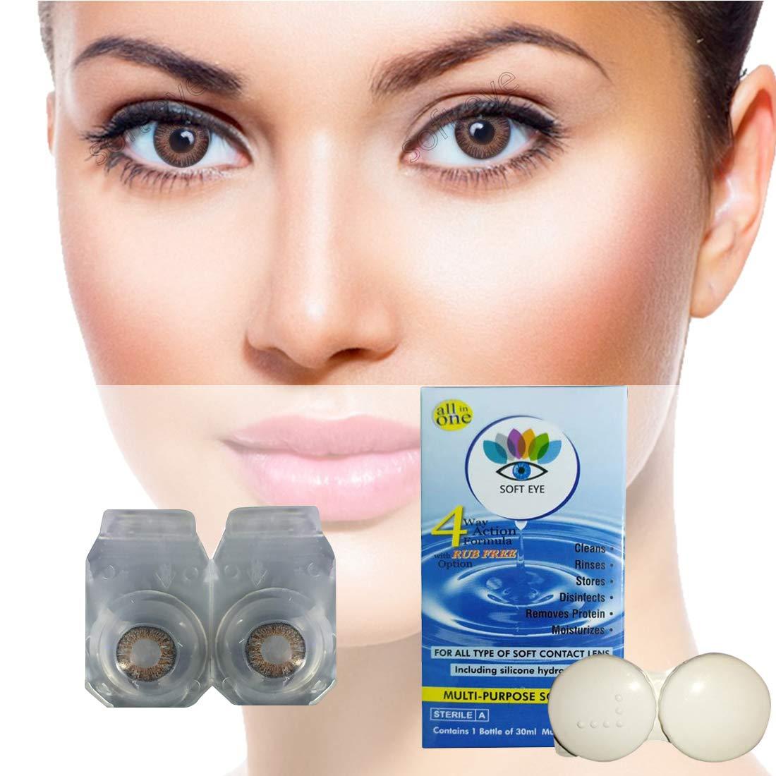 SOFT EYE Soft Eye Brown Monthly Contact Lens With Case And Solution.