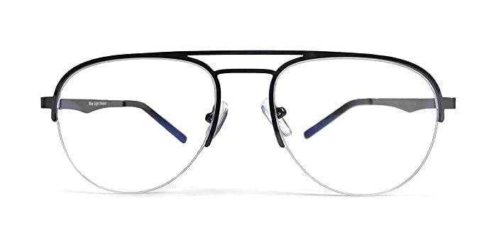 Eymen I Eymen I Blue Light Glasses for Men Semi Rim Glasses Crystal Lens Rimless Glasses Computer Glasses UV Blocking Gaming Eyeglasses (Semi-Circular Aviator)