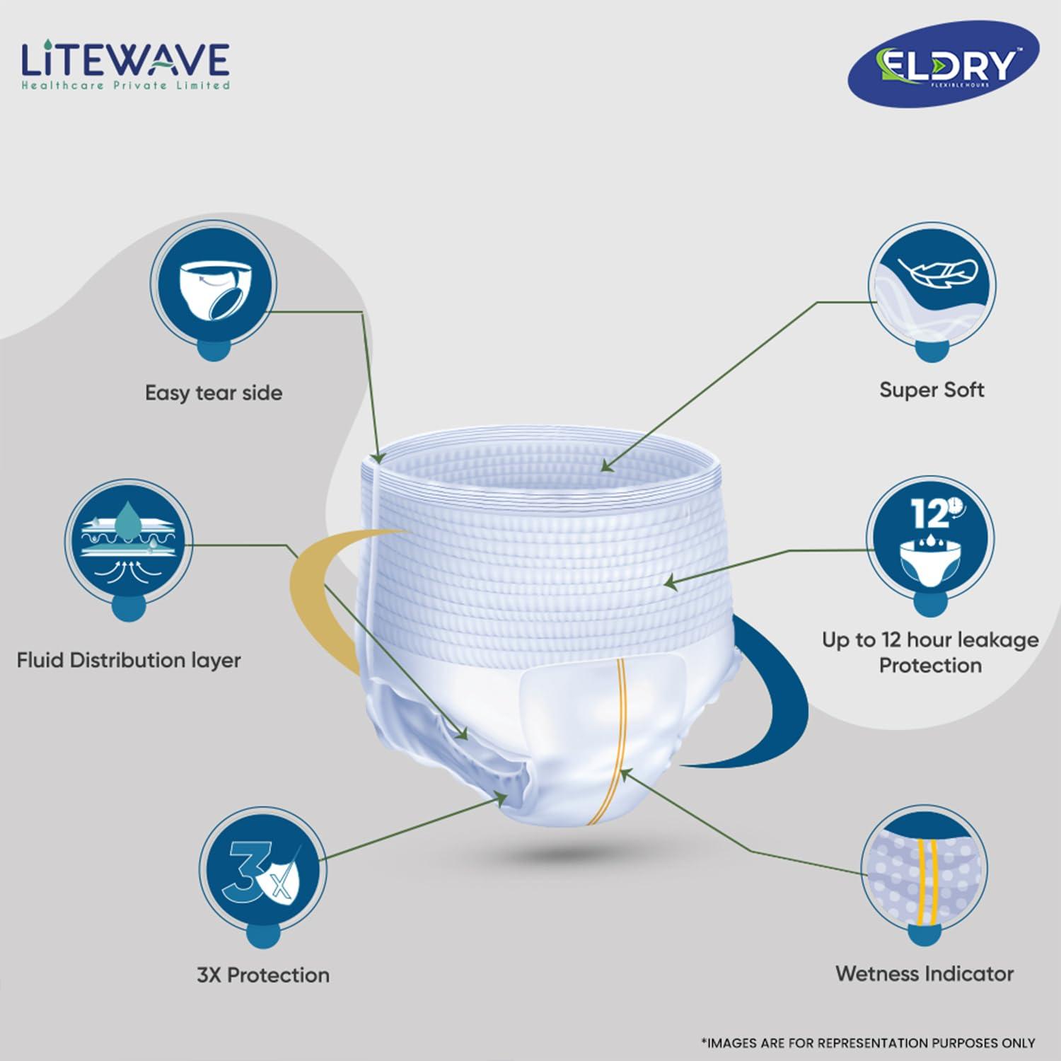 ELDRY ELDRY Unisex | Premium Soft Adult Pant Style Diapers | 80 Counts | (XXL) Size 107-172 Cm (42\'\'-68\'\' Inch) | Leakproof, Wetness Indicator, 12 hrs Overnight Protection | (Pack of 8)