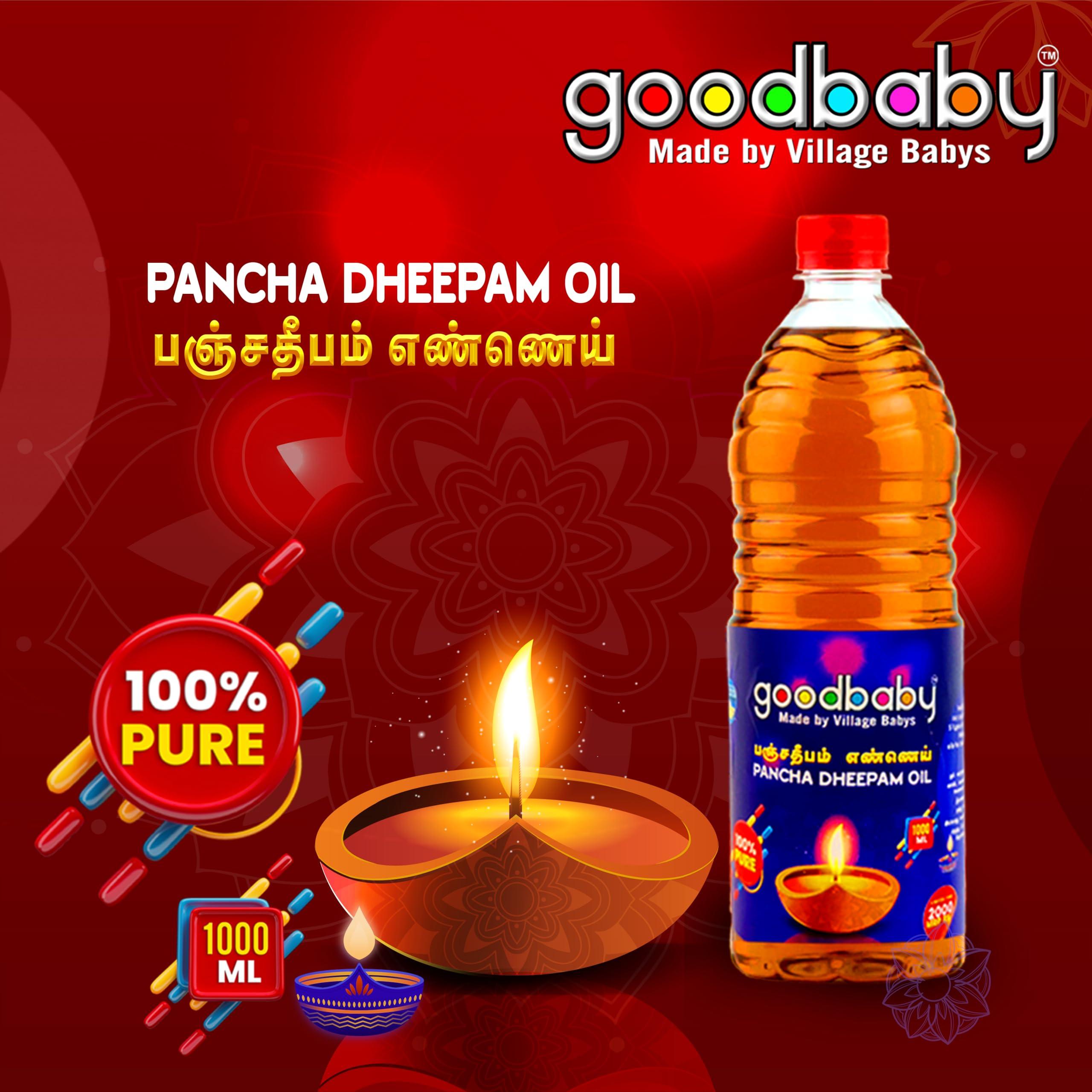 goodbaby Made in Village Babys PANCHA DEEBAM OIL | 100% PURE Blend of Sesame, Coconut, Castor, Mahua and Ghee | Deepam | Diya | Lamp Oil | 1L