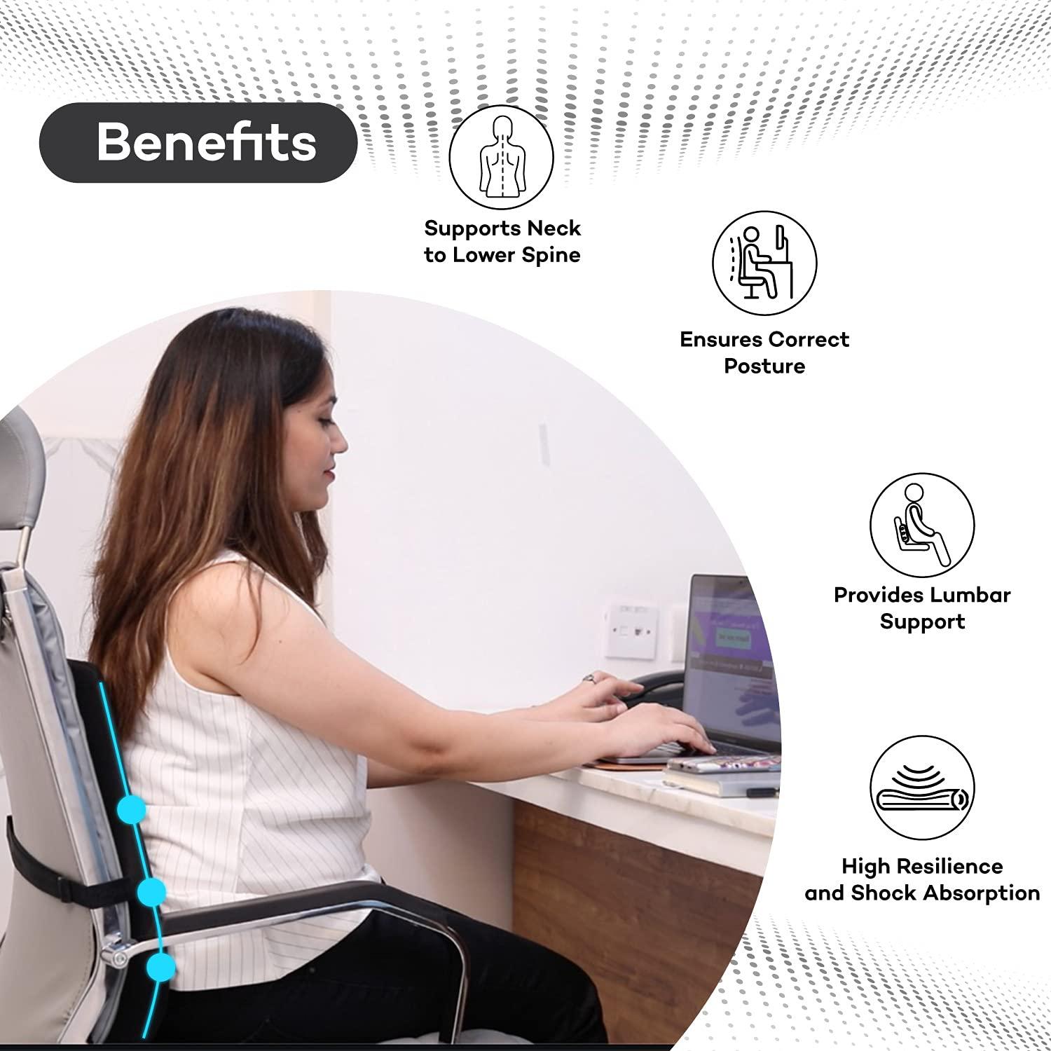 XAMAX XAMAX Foam Amron Backrest Pro F Lumbar Support Pillow Back Cushion Orthopedic For Car Seat | Office Chair | Full Back Support - Grey